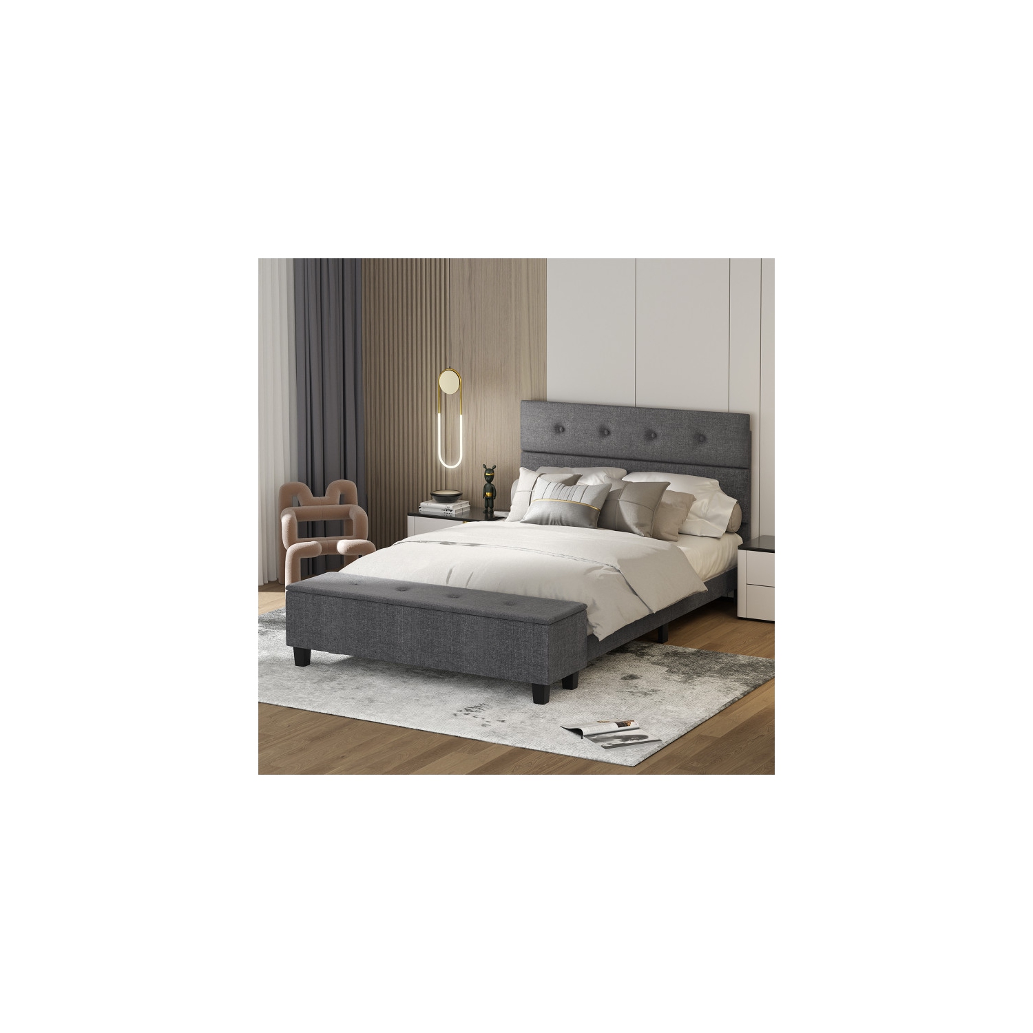 Storage Ottoman Bed Frame with Upholstered Design for Extra Space