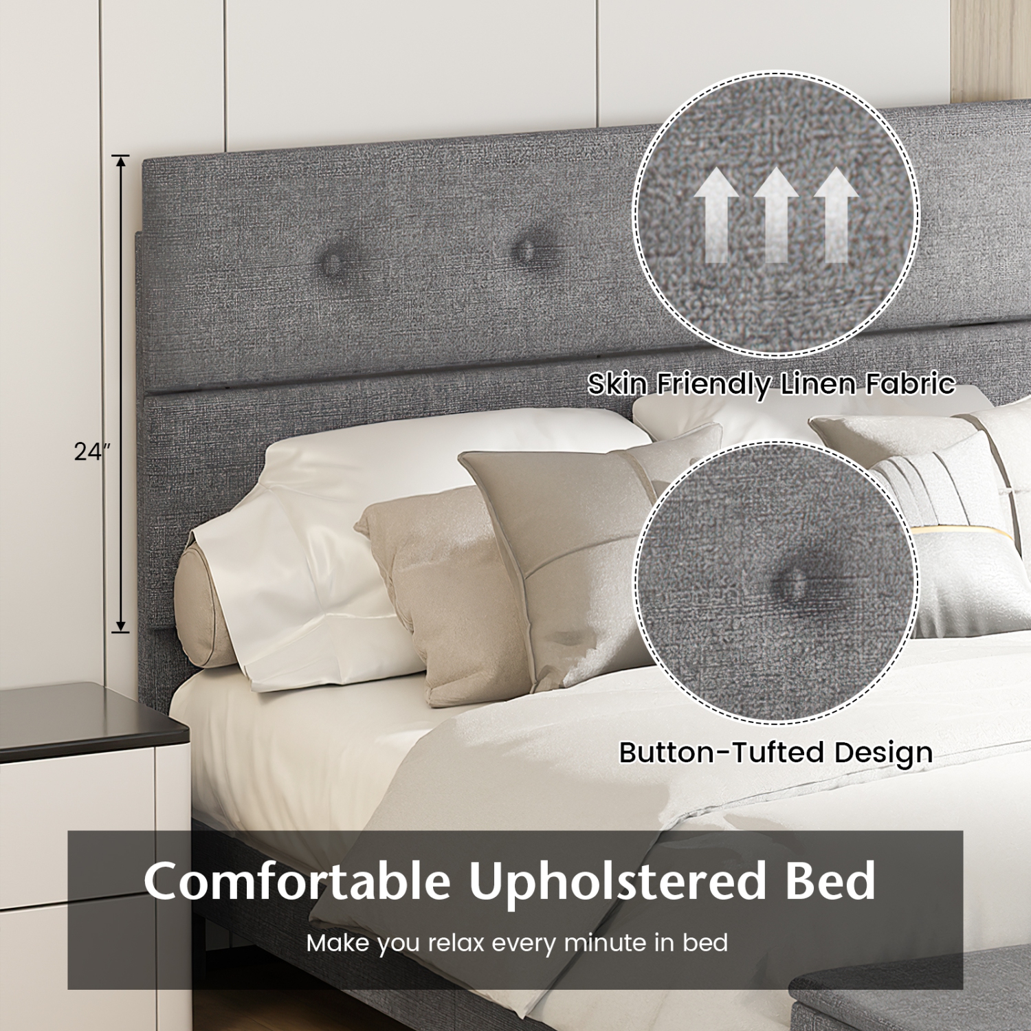 Storage Ottoman Bed Frame with Upholstered Design for Extra Space