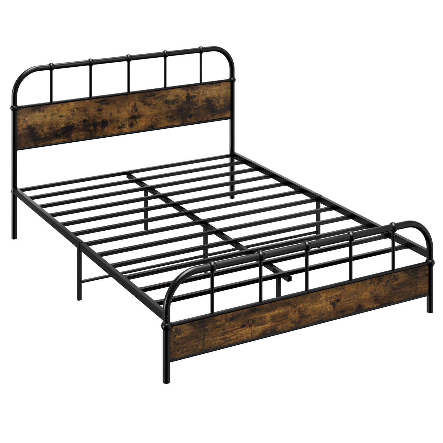 Metal Platform Bed with Industrial Headboard and Strong Mattress Foundation