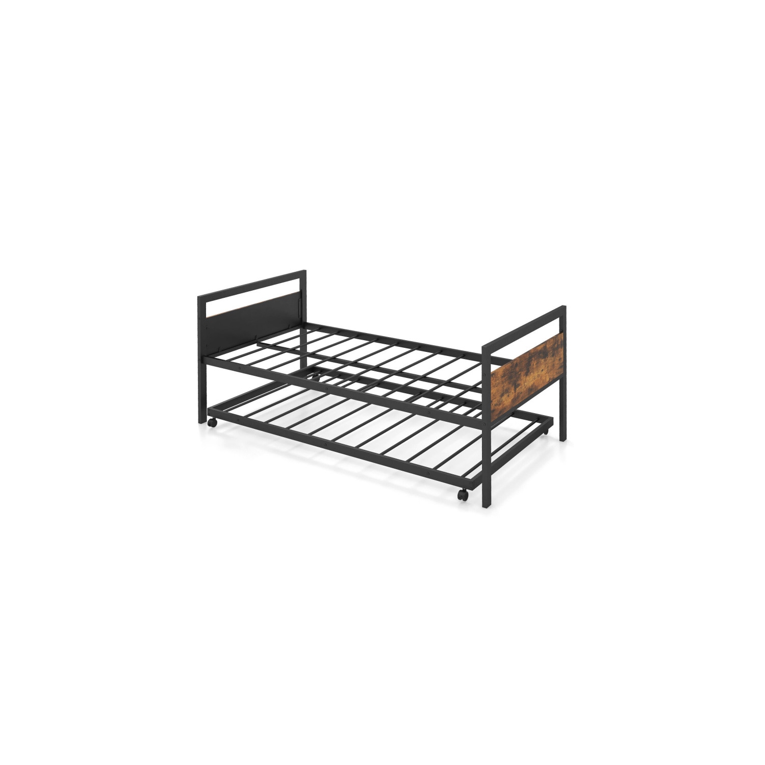 Metal Daybed with Trundle and Lockable Wheels for Guest Room or Bedroom
