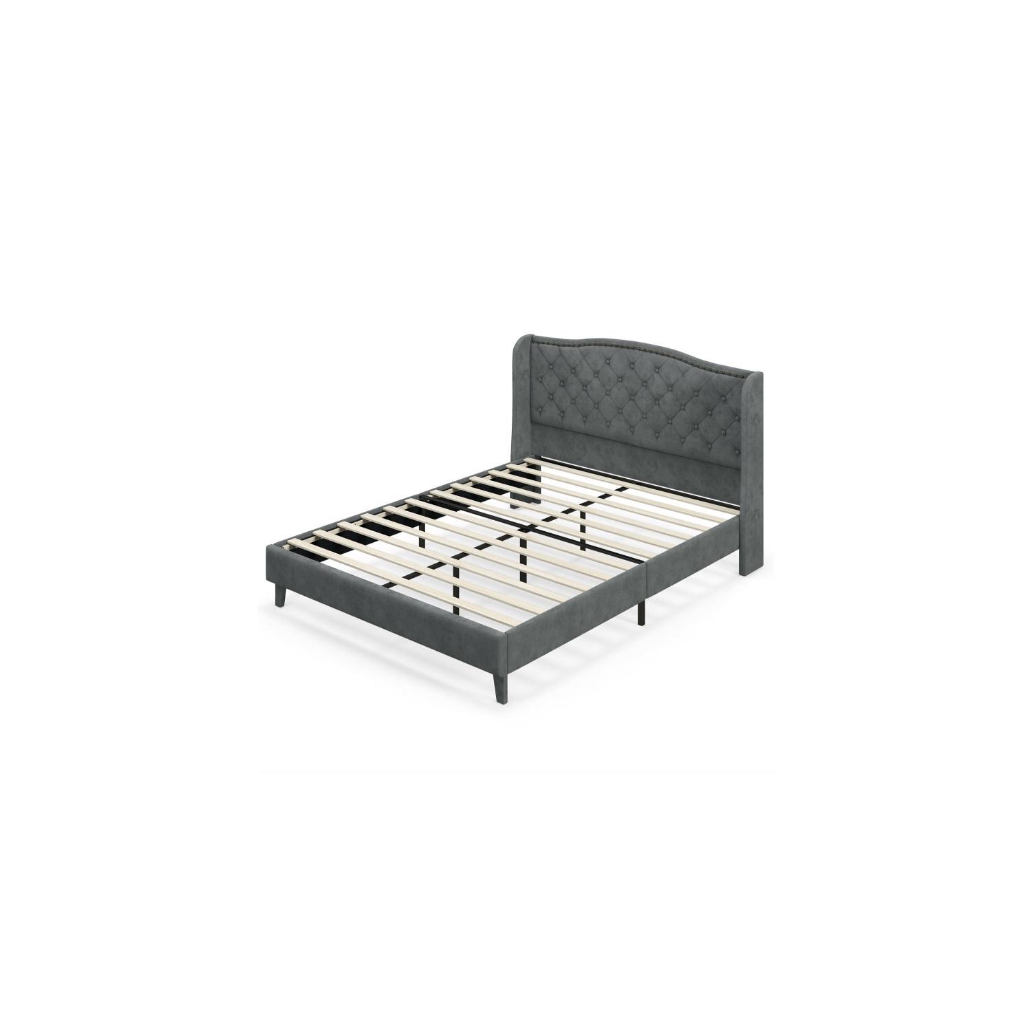 Contemporary Upholstered Bed Frame with Button Tufted Padded Headboard