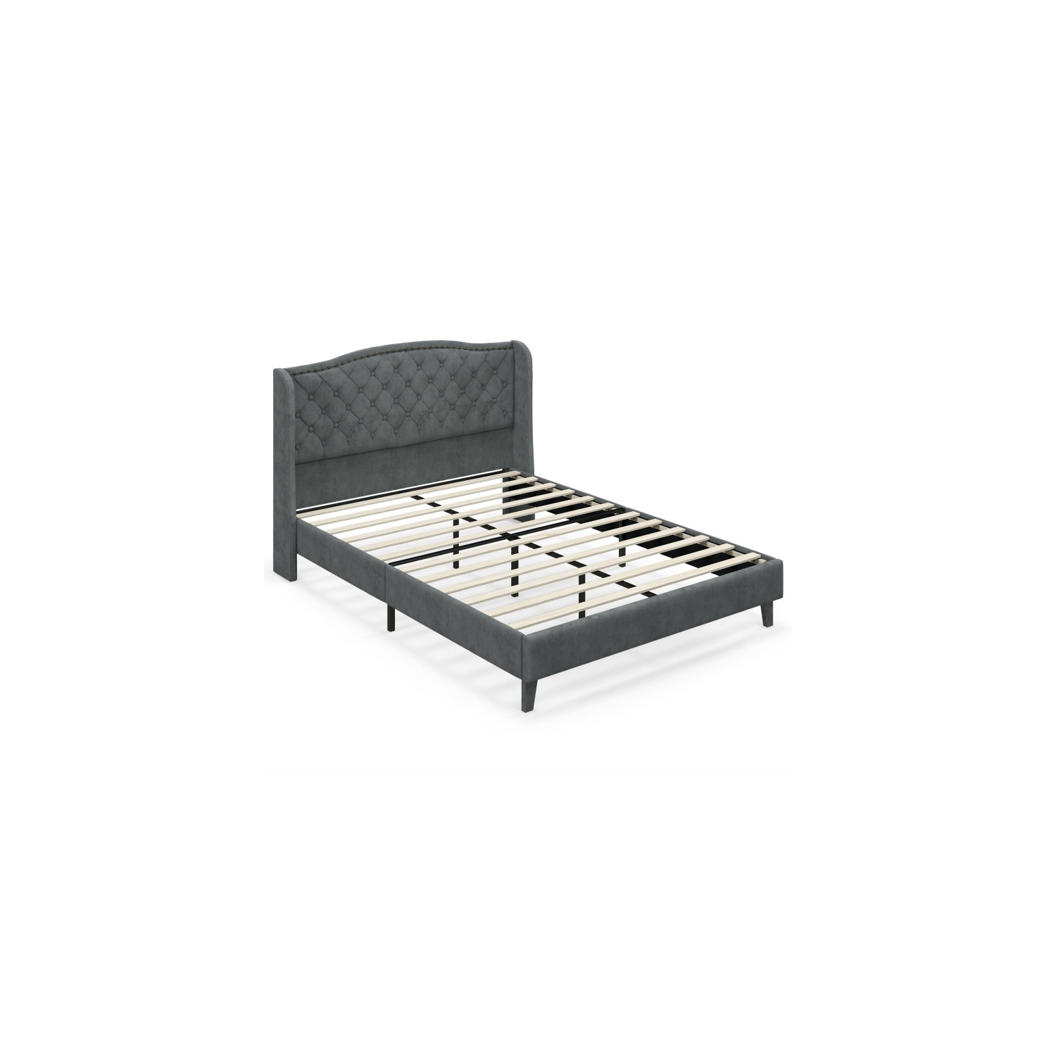 Contemporary Upholstered Bed Frame with Button Tufted Padded Headboard