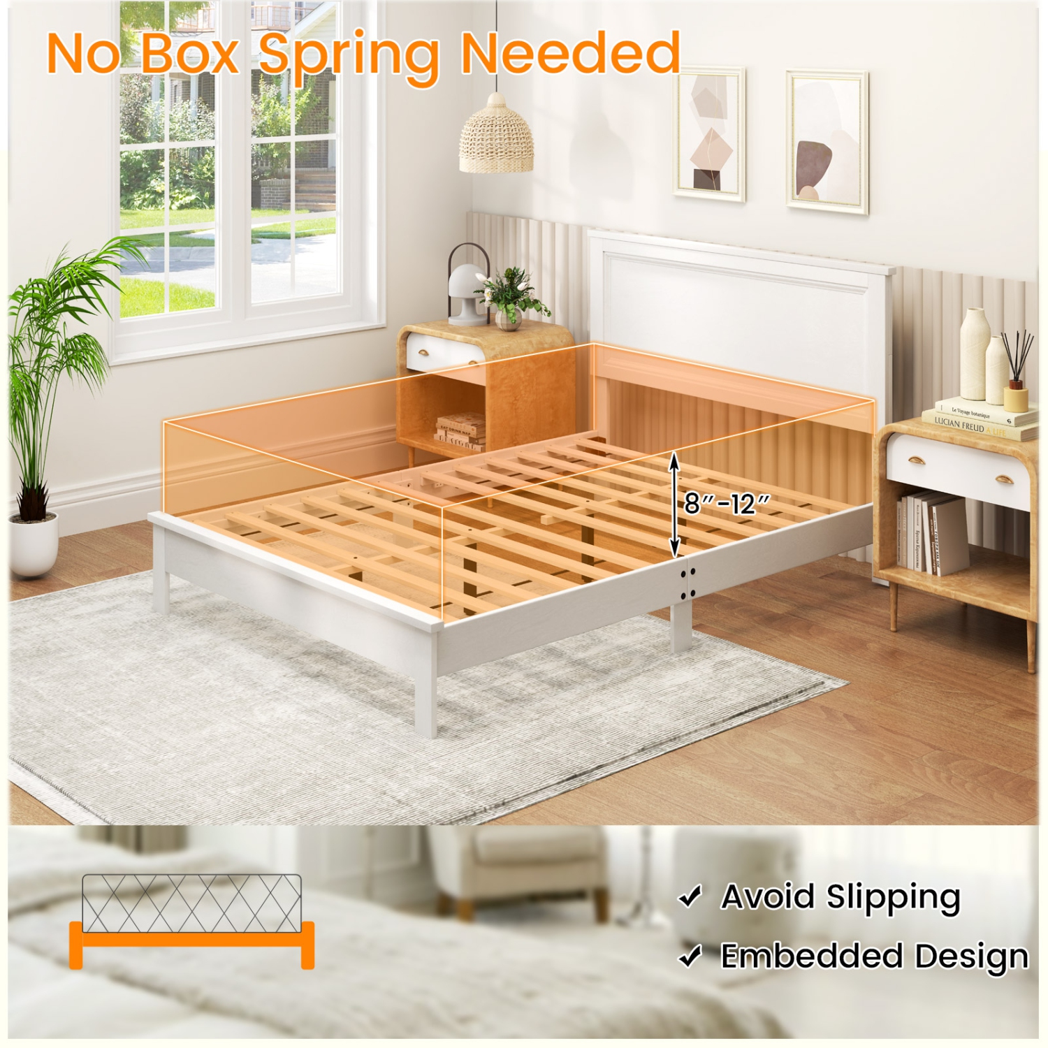 Platform Bed Frame with Slats and Tall Headboard for Style & Comfort