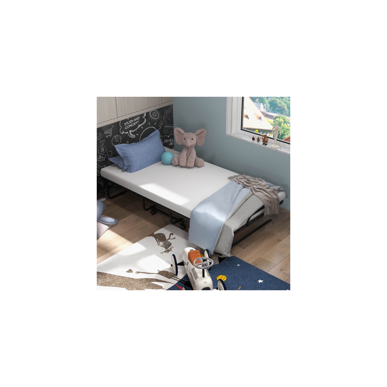 Metal Folding Bed with Comfortable Memory Foam Mattress for Easy Storage