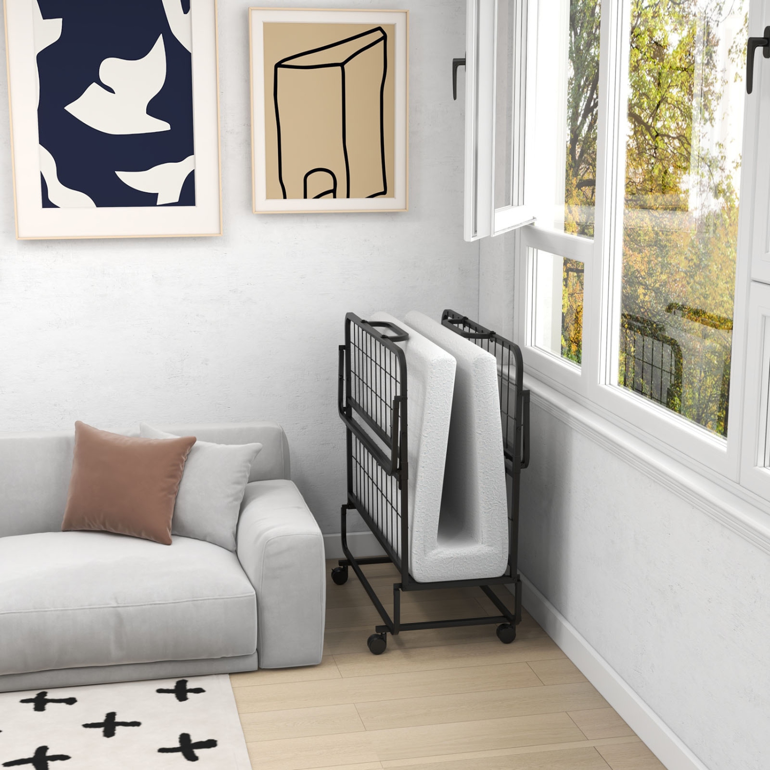 Metal Folding Bed with Comfortable Memory Foam Mattress for Easy Storage