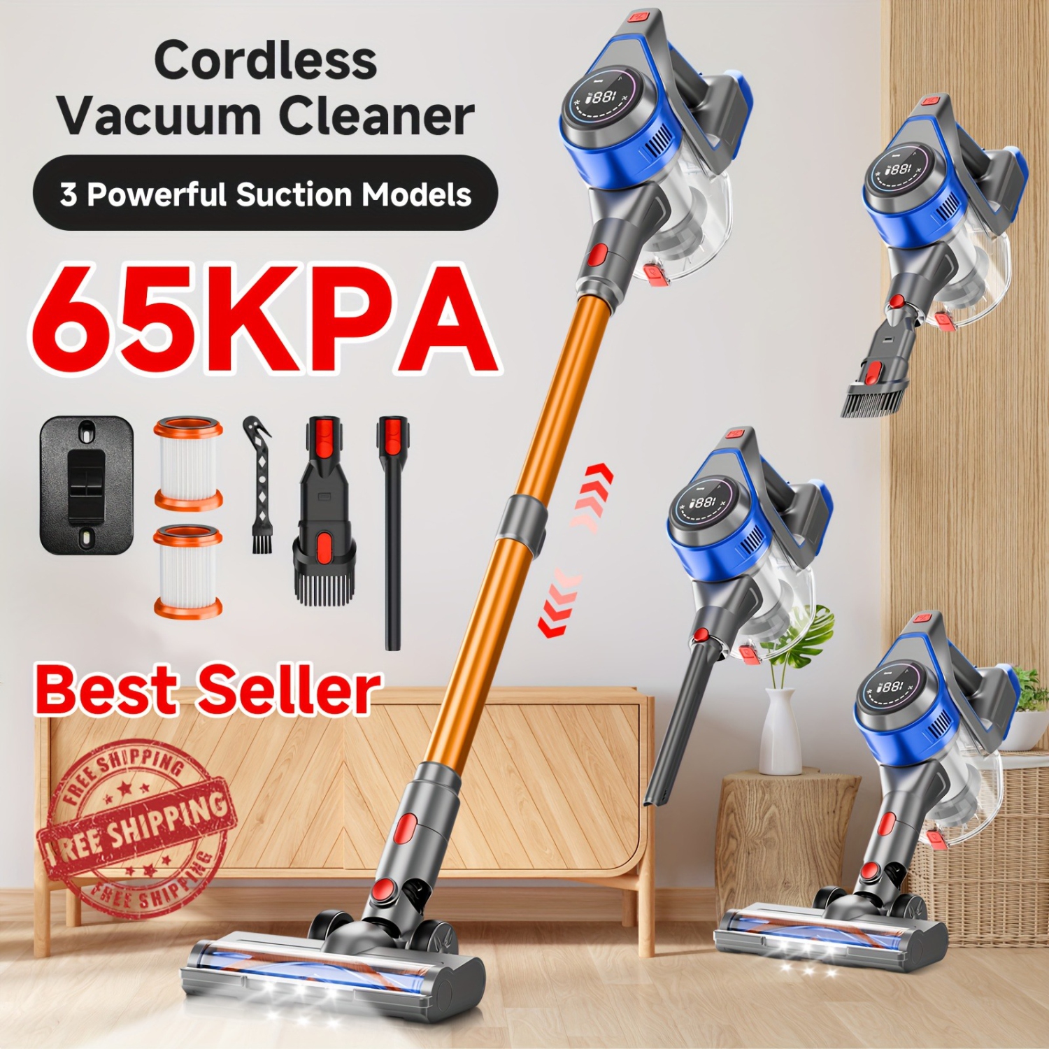 GlowWise Cordless Vacuum Cleaner, Stick Vacuum Cleaners with Powerful Suction, AntiTangle Handheld Vacuum Cleaner for Home Display for Carpet