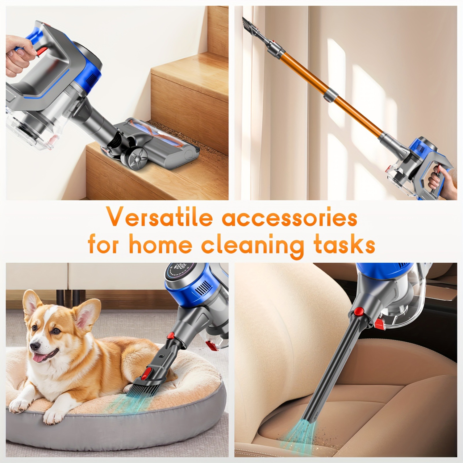 GlowWise Cordless Vacuum Cleaner, Stick Vacuum Cleaners with Powerful Suction, AntiTangle Handheld Vacuum Cleaner for Home Display for Carpet