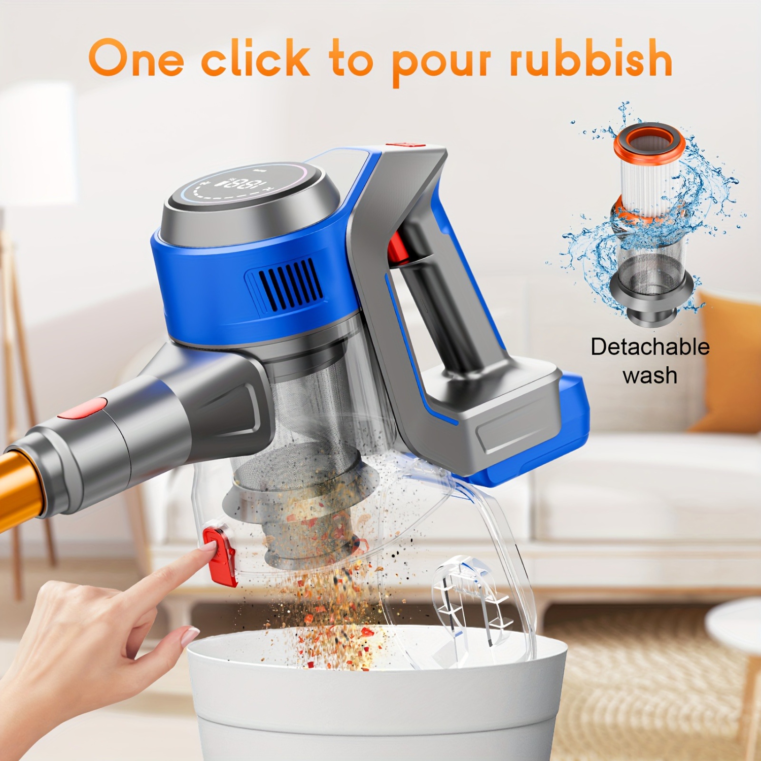 GlowWise Cordless Vacuum Cleaner, Stick Vacuum Cleaners with Powerful Suction, AntiTangle Handheld Vacuum Cleaner for Home Display for Carpet