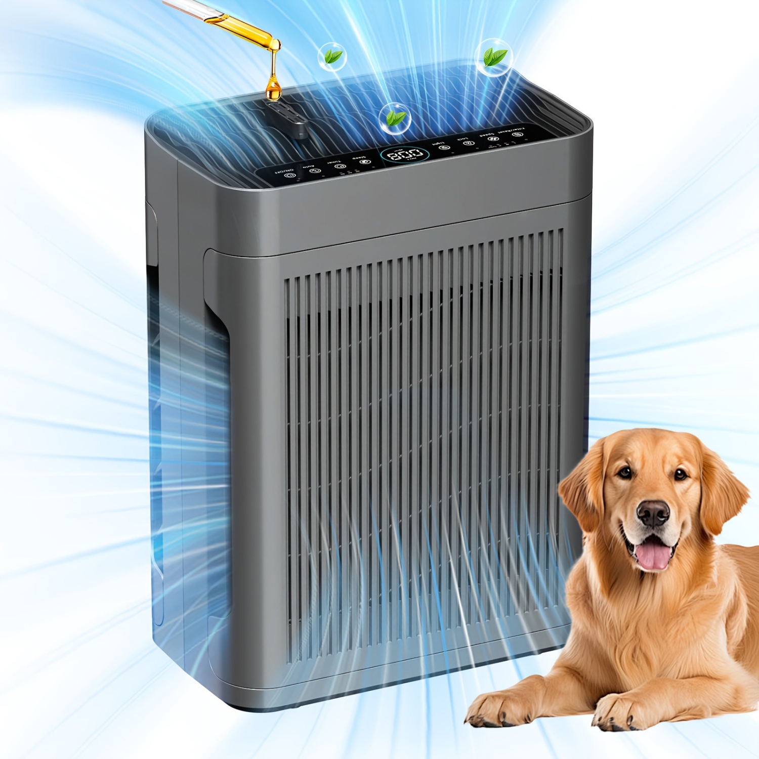 GlowWise Air Purifiers for Home Large Room Up to 3000 Sq Ft with Washable Filters, H13 HEPA, Dual-Sided Air Intake, PM2.5 Sensor, 22dB Quiet Air