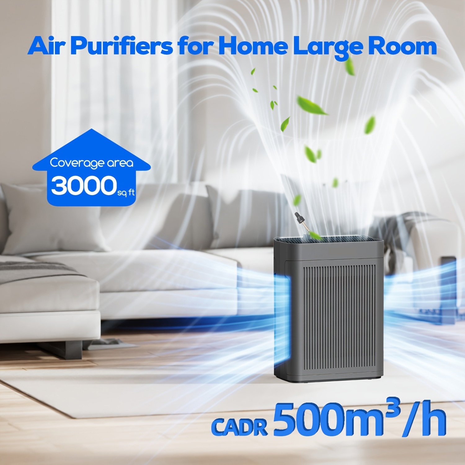 GlowWise Air Purifiers for Home Large Room Up to 3000 Sq Ft with Washable Filters, H13 HEPA, Dual-Sided Air Intake, PM2.5 Sensor, 22dB Quiet Air
