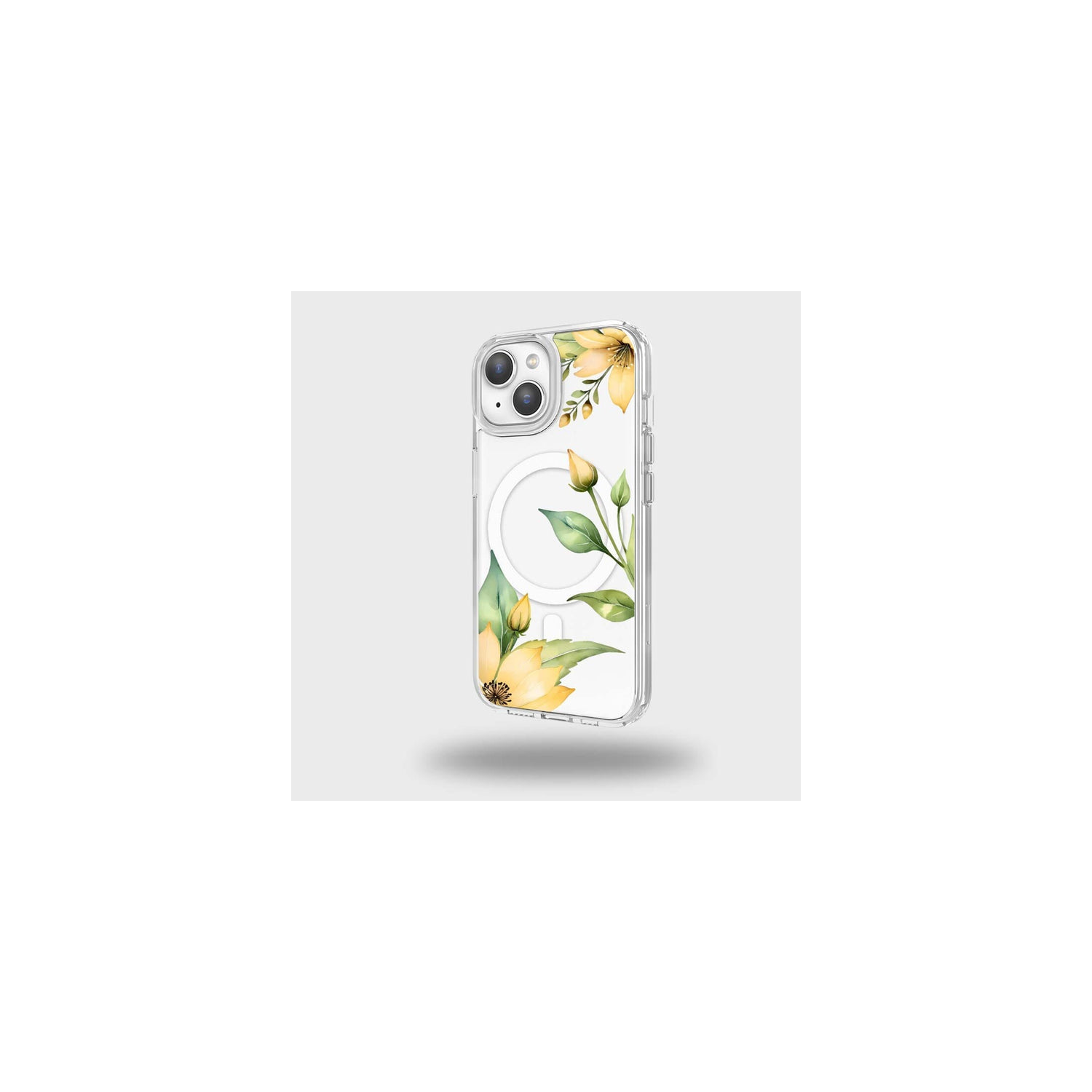 Étui transparent fleurs sauvages jaune avec MagSafe pour iPhone 16e