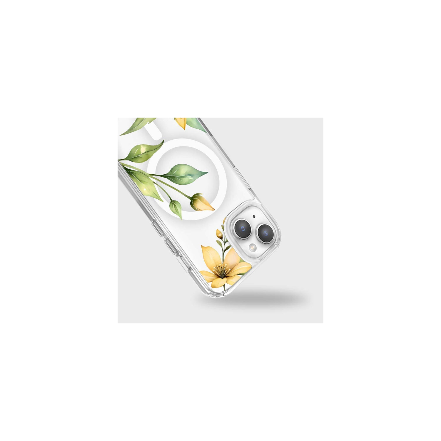 Étui transparent fleurs sauvages jaune avec MagSafe pour iPhone 16e