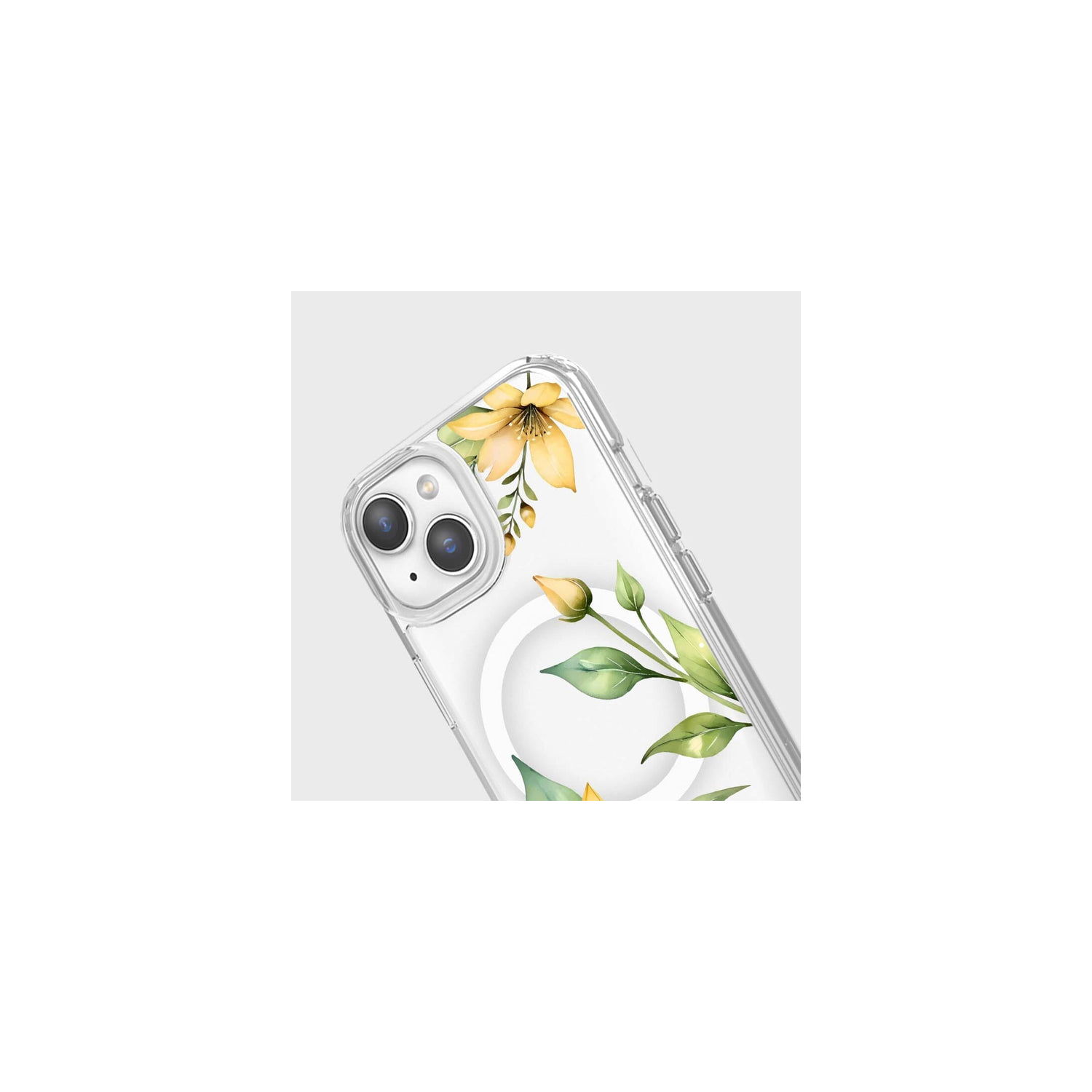Étui transparent fleurs sauvages jaune avec MagSafe pour iPhone 16e