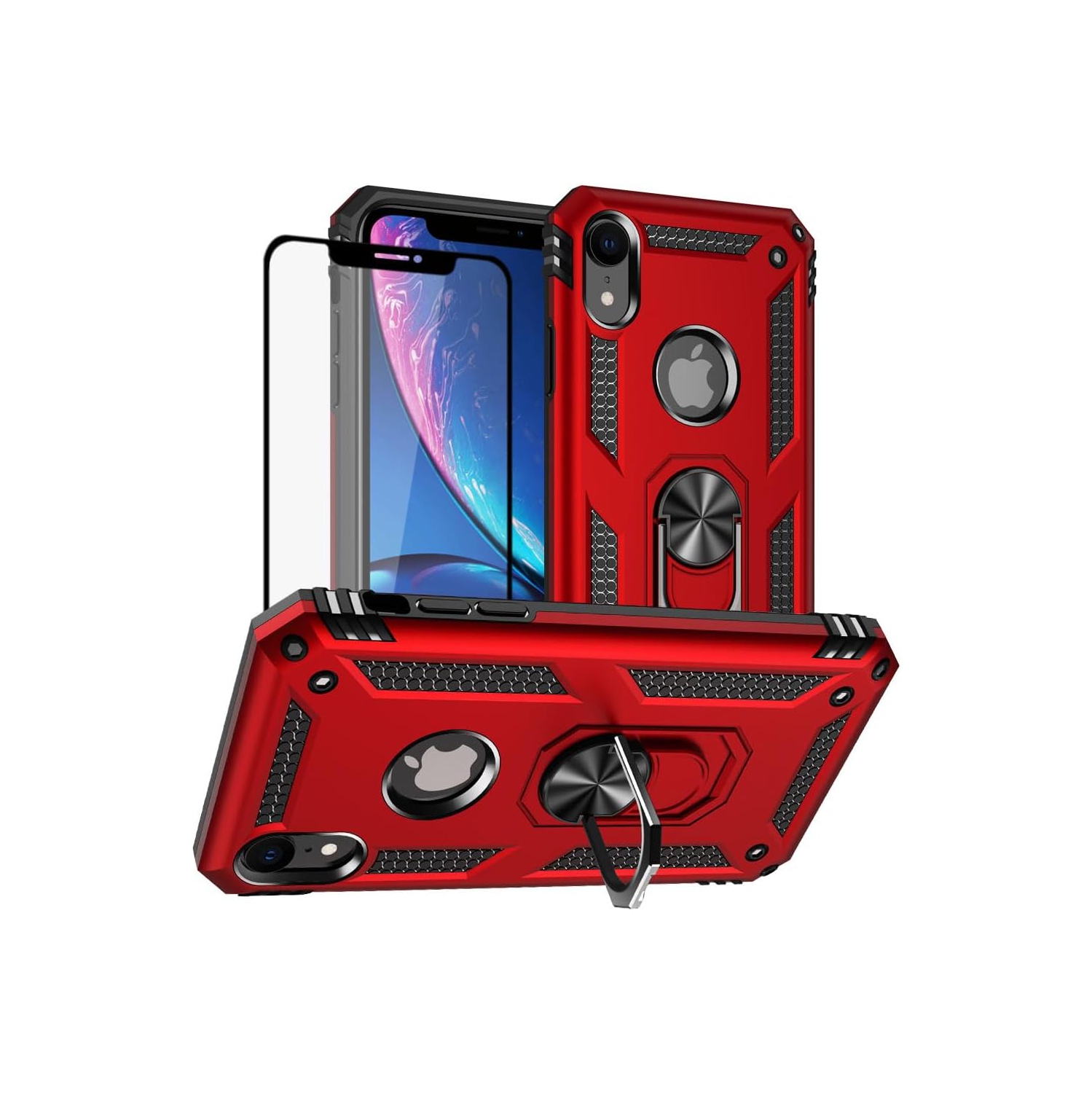 Tasnim for iPhone XR Case, for iPhone XR Phone Case with Screen Protector, Military Grade Protective Cases with Ring for iPhone XR