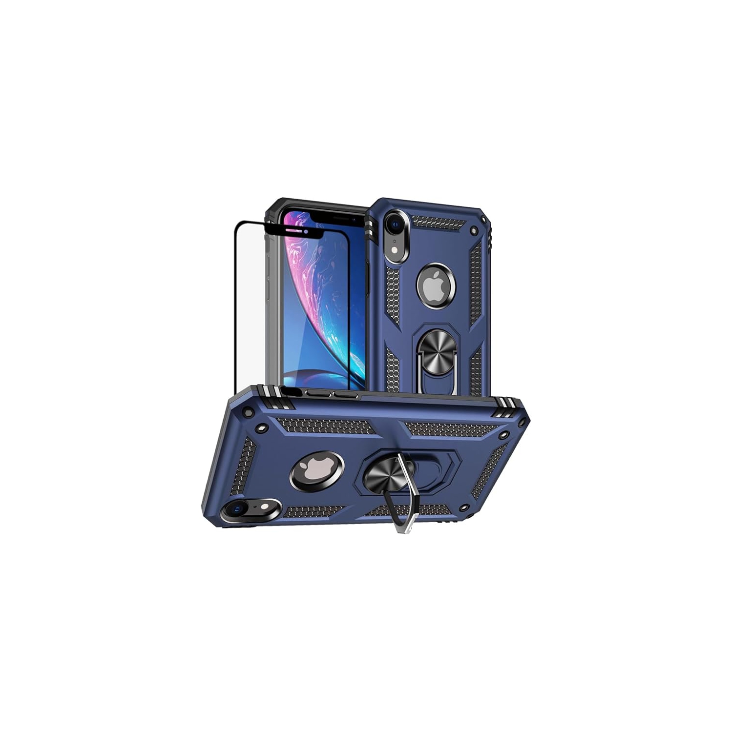 Tasnim for iPhone XR Case, for iPhone XR Phone Case with Screen Protector, Military Grade Protective Cases with Ring for iPhone XR