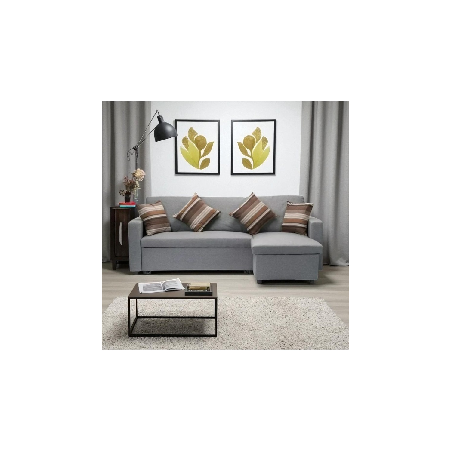 Canapé-lit modulaire recouvert de tissu Plushen de Cosmic Homes avec fauteuil de rangement réversible - Gris