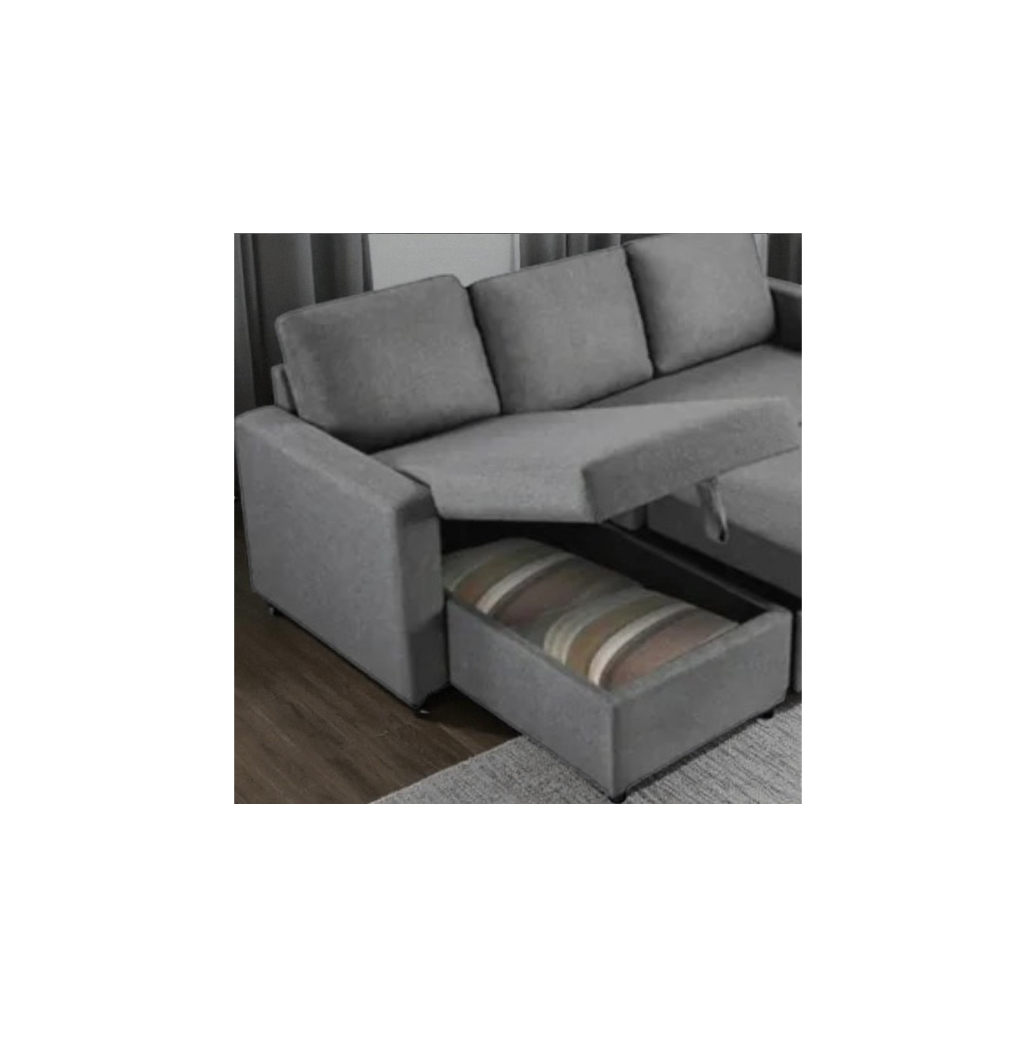 Canapé-lit modulaire recouvert de tissu Plushen de Cosmic Homes avec fauteuil de rangement réversible - Gris