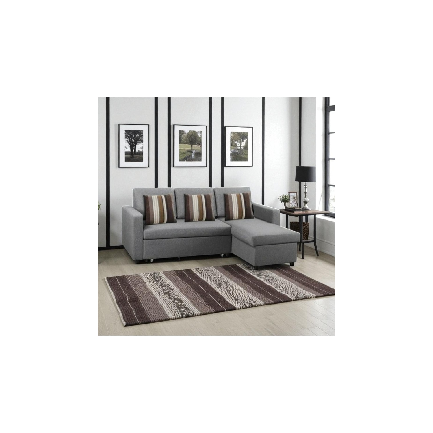 Canapé-lit modulaire recouvert de tissu Plushen de Cosmic Homes avec fauteuil de rangement réversible - Gris