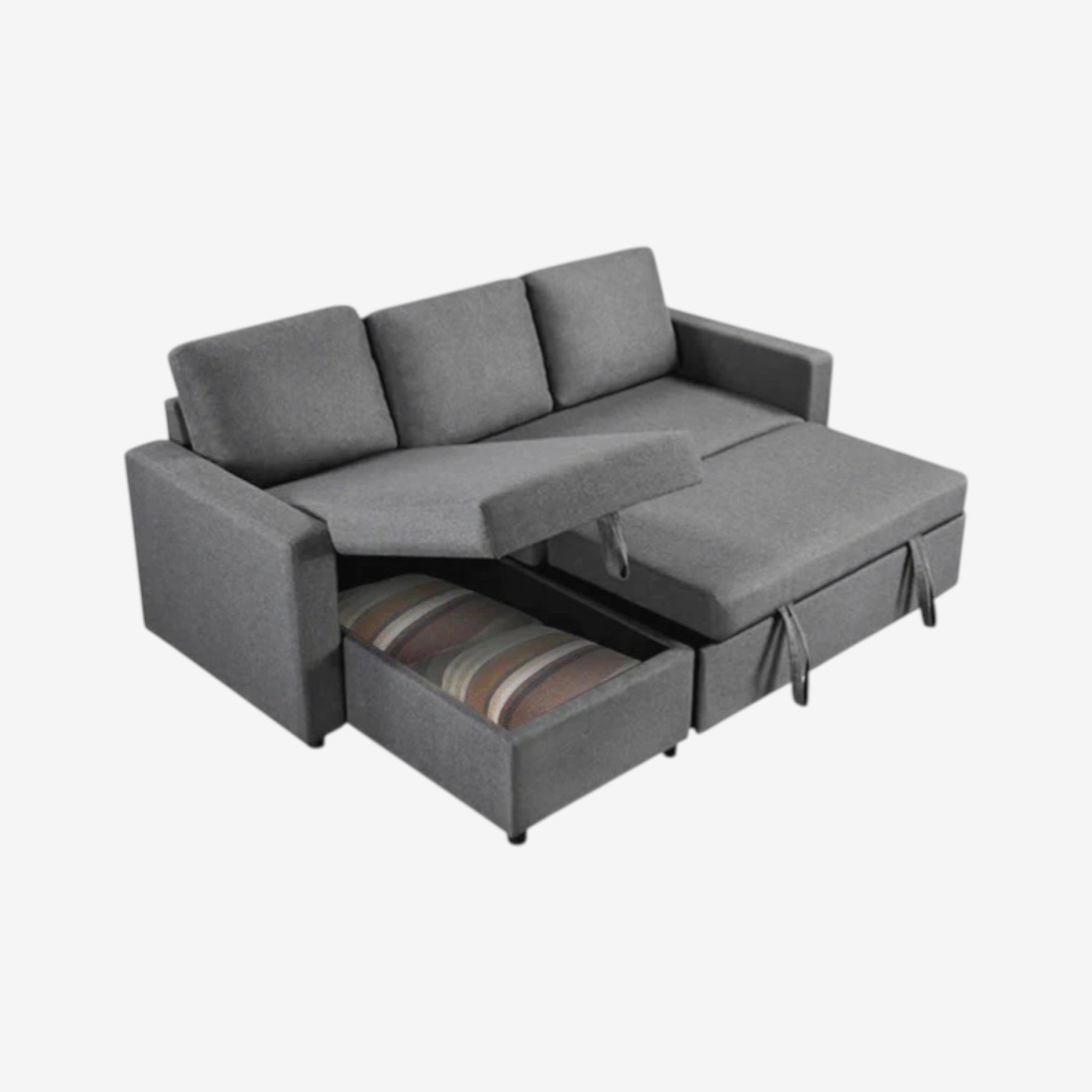 Canapé-lit modulaire recouvert de tissu Plushen de Cosmic Homes avec fauteuil de rangement réversible - Gris