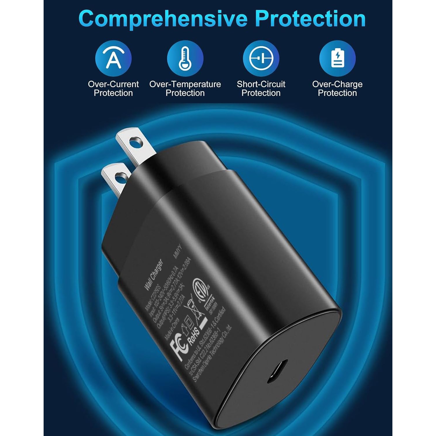 Chargeur USB-C ultrarapide de 25&nbsp;W pour Galaxy S25/S24/S23/S23+/Ultra, S22/S21/S20/FE, S10/S9/S8, Note 20/10, Z Fold 6/5/4, Téléphone Android,