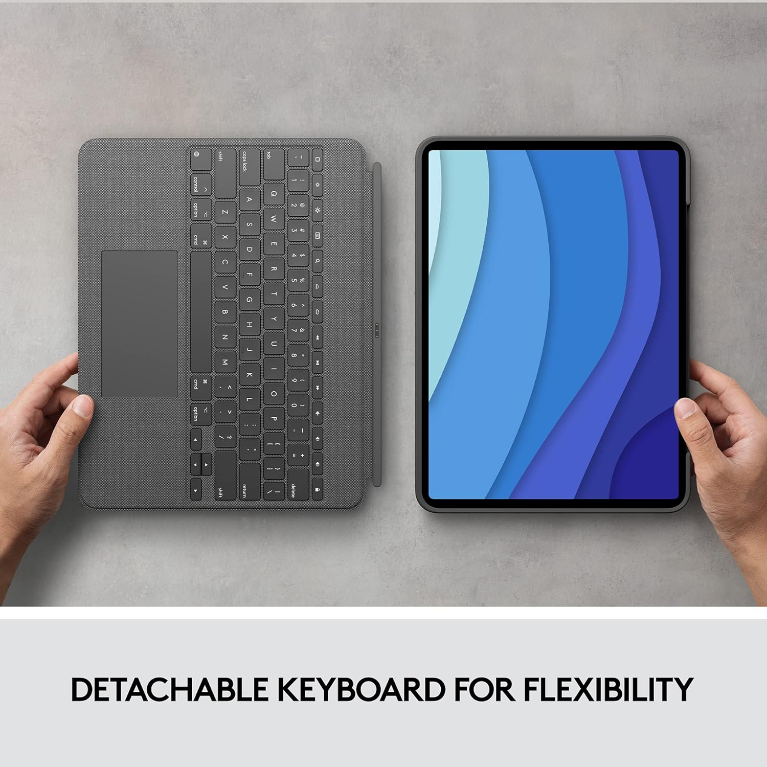 Étui-clavier Combo Touch de Logitech pour iPad Pro de 12,9&nbsp;po - Clavier rétroéclairé amovible avec béquille, pavé tactile Click-Anywhere - Gris
