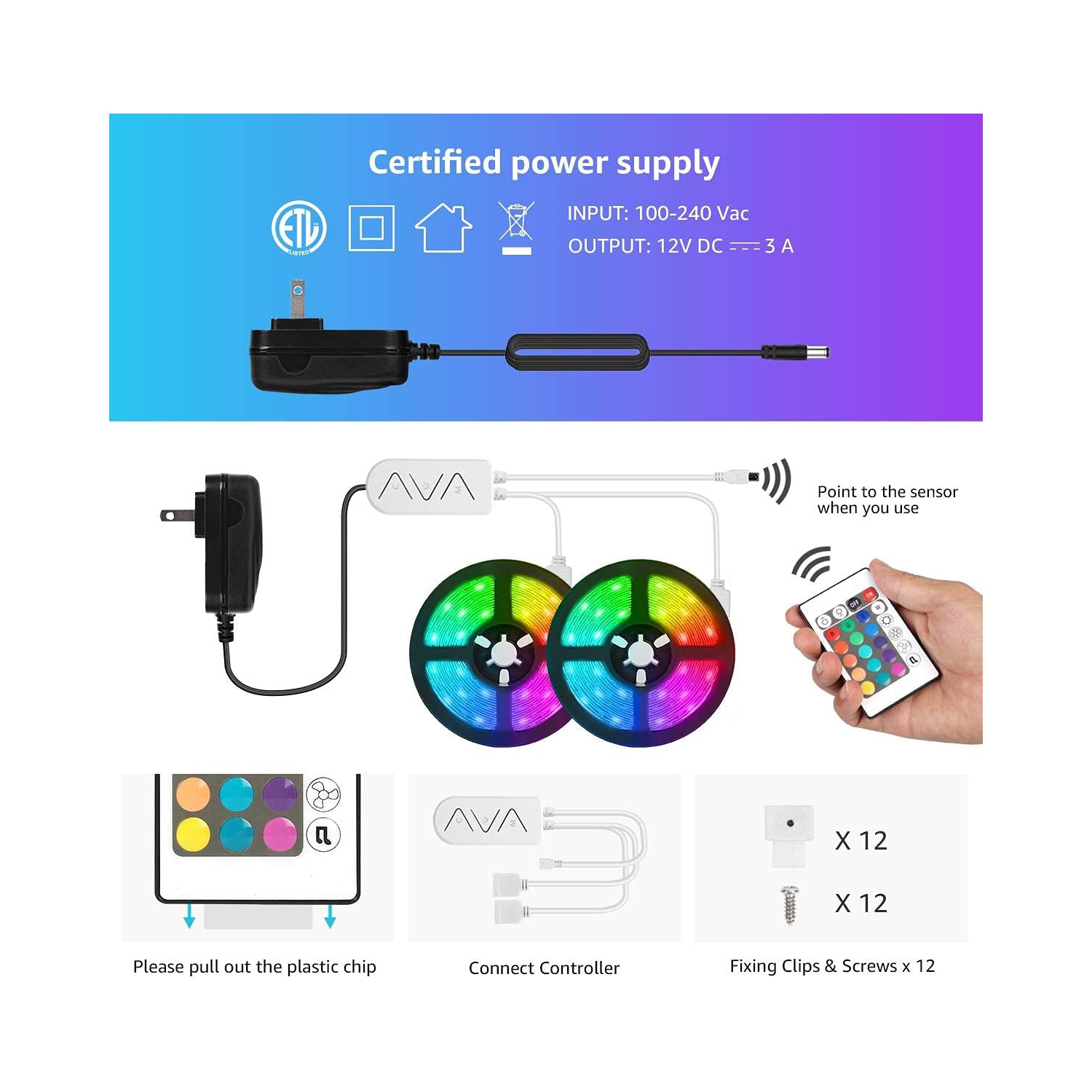 4 Packs LE Smart LED Light Strip Support for 2.4Ghz Wifi, 2.8ft light strips Sync with Music, 5050 LED Lights Strip with Color Changing for Bedroom,