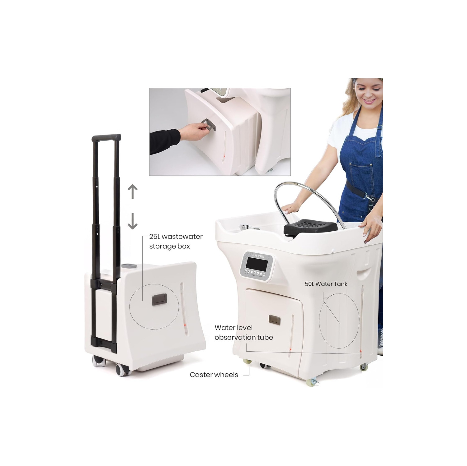Gen'C Béauty Professional Premium Head Spa Equipment Mobile Hair Wash Basin with Water Circulation