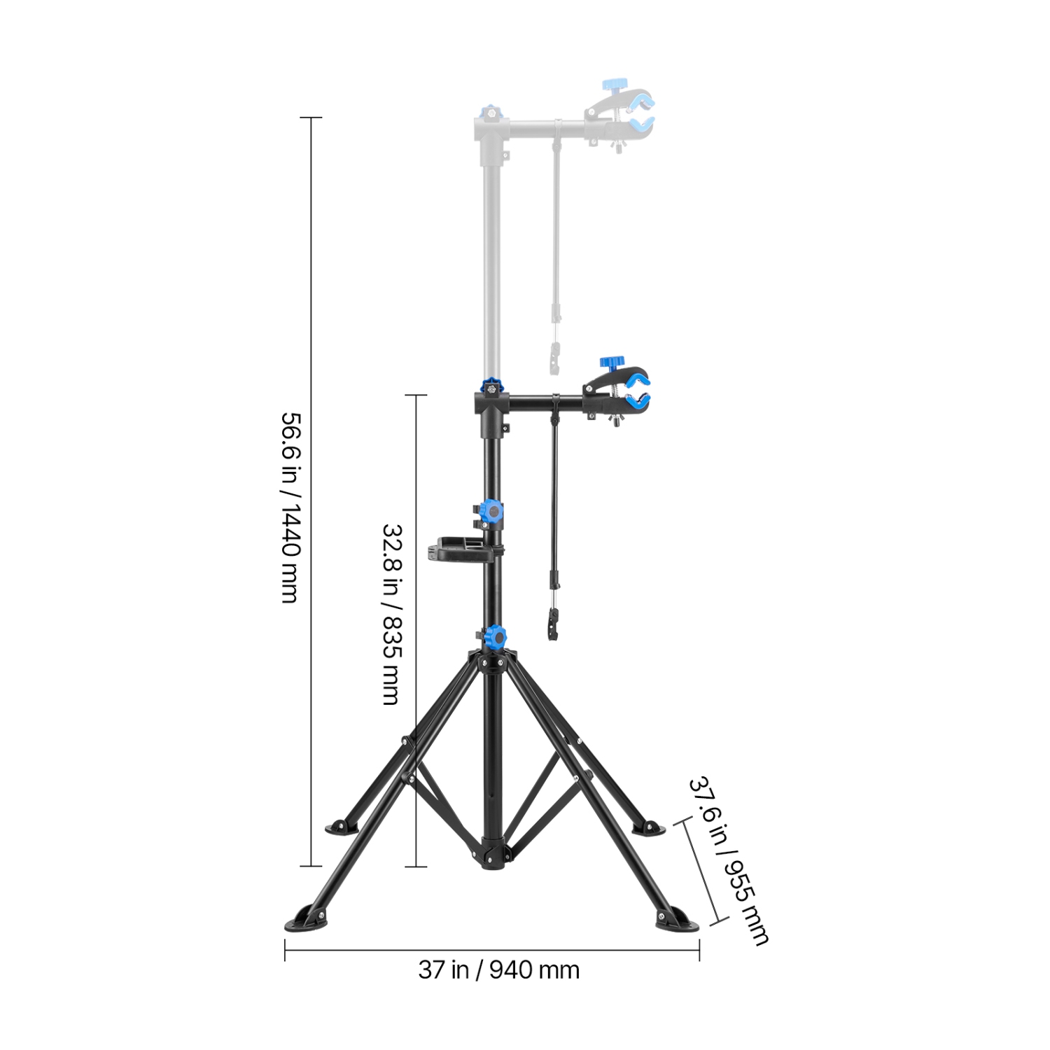 VEVOR 66 lb Bike Repair Stand, Heavy-duty Bicycle Work Stand with 32.8-56.6 in Adjustable Height & Magnetic Tool Tray, Foldable Bicycle Maintenance