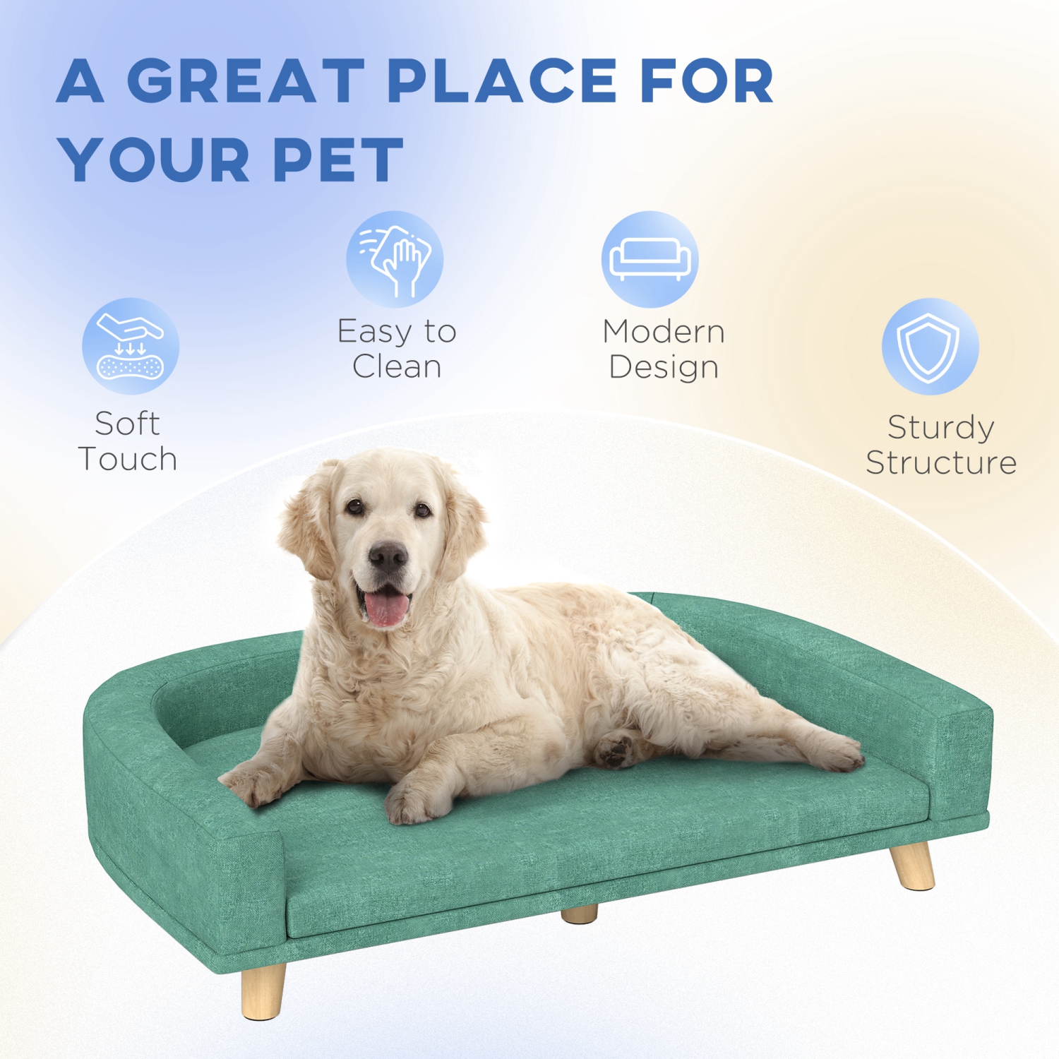 PawHut Dog Sofa, Dog Couch Bed for Large Dogs, Elevated Pet Cat Sofa Bed with Removable Washable Cover, Anti-slip Foot Pads, Green