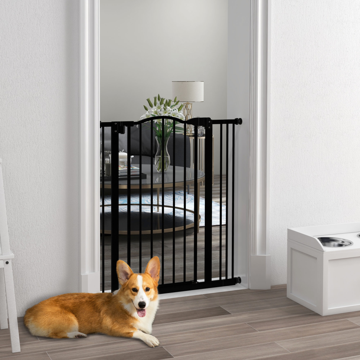 PawHut 29"-34" Wide Dog Gate with Door, Pressure Fit, Auto Close, Double Locking for Doorways Hallways Stairs, 37" Tall, Black
