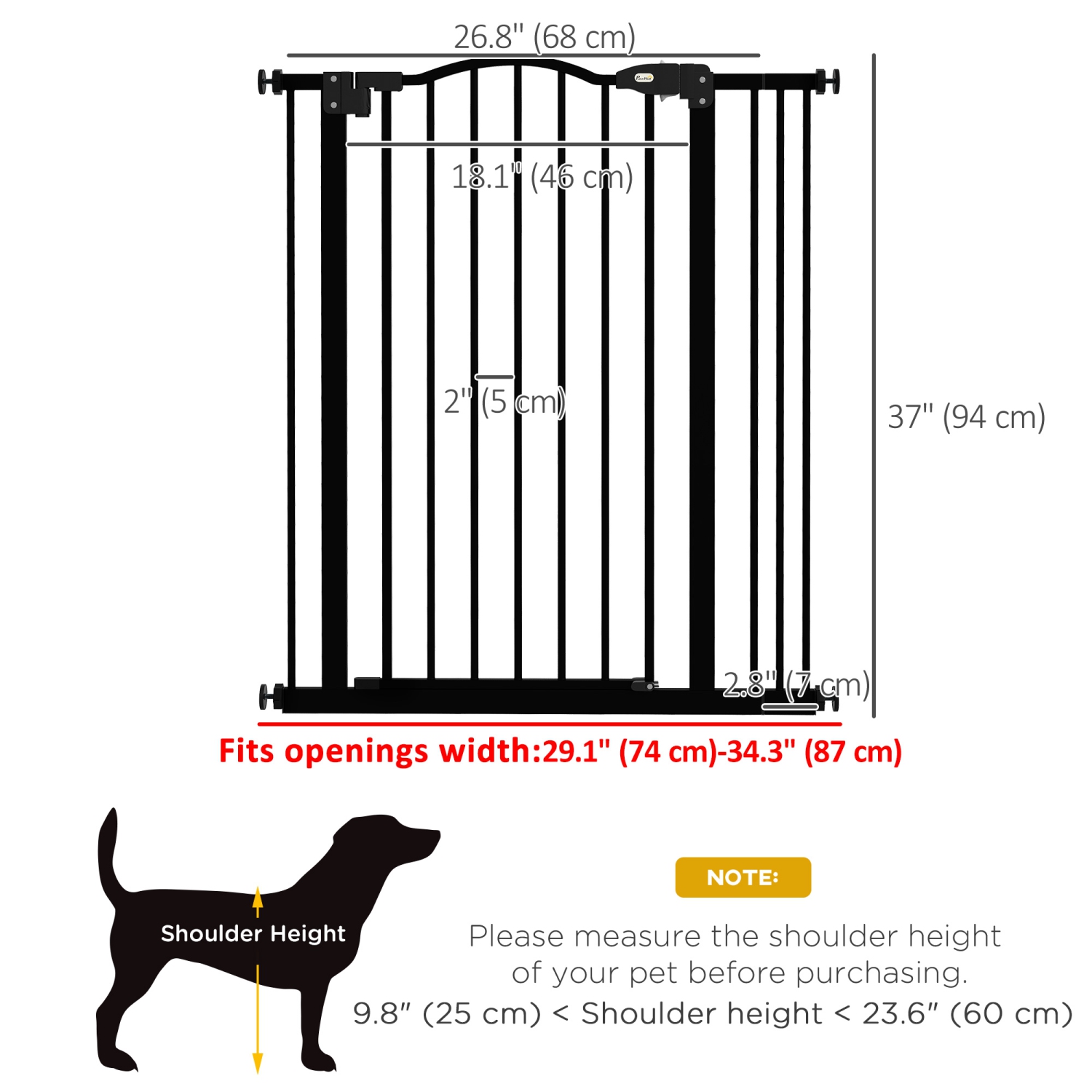 PawHut 29"-34" Wide Dog Gate with Door, Pressure Fit, Auto Close, Double Locking for Doorways Hallways Stairs, 37" Tall, Black