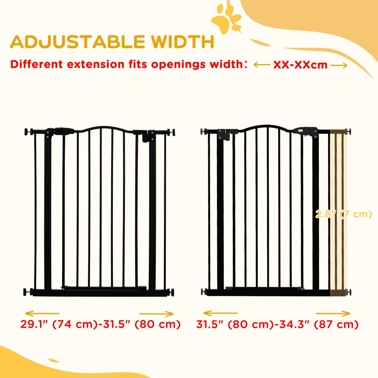 PawHut 29"-34" Wide Dog Gate with Door, Pressure Fit, Auto Close, Double Locking for Doorways Hallways Stairs, 37" Tall, Black