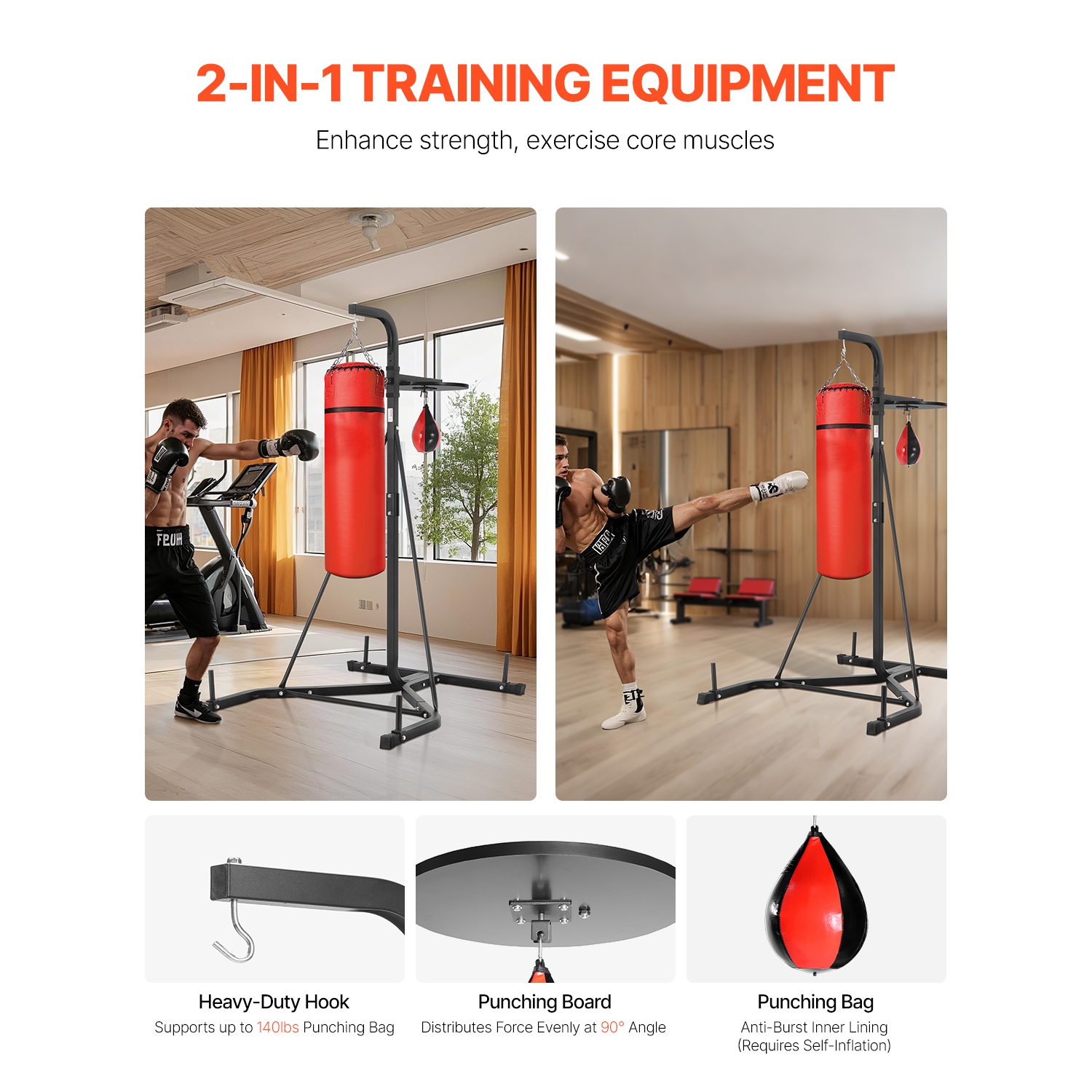 VEVOR 2 in 1 Punching Bag Stand, Steel Heavy Duty Workout Equipment, Adjustable Height Boxing Punching Bag and Speed Bag Stand, Freestanding Sandbag