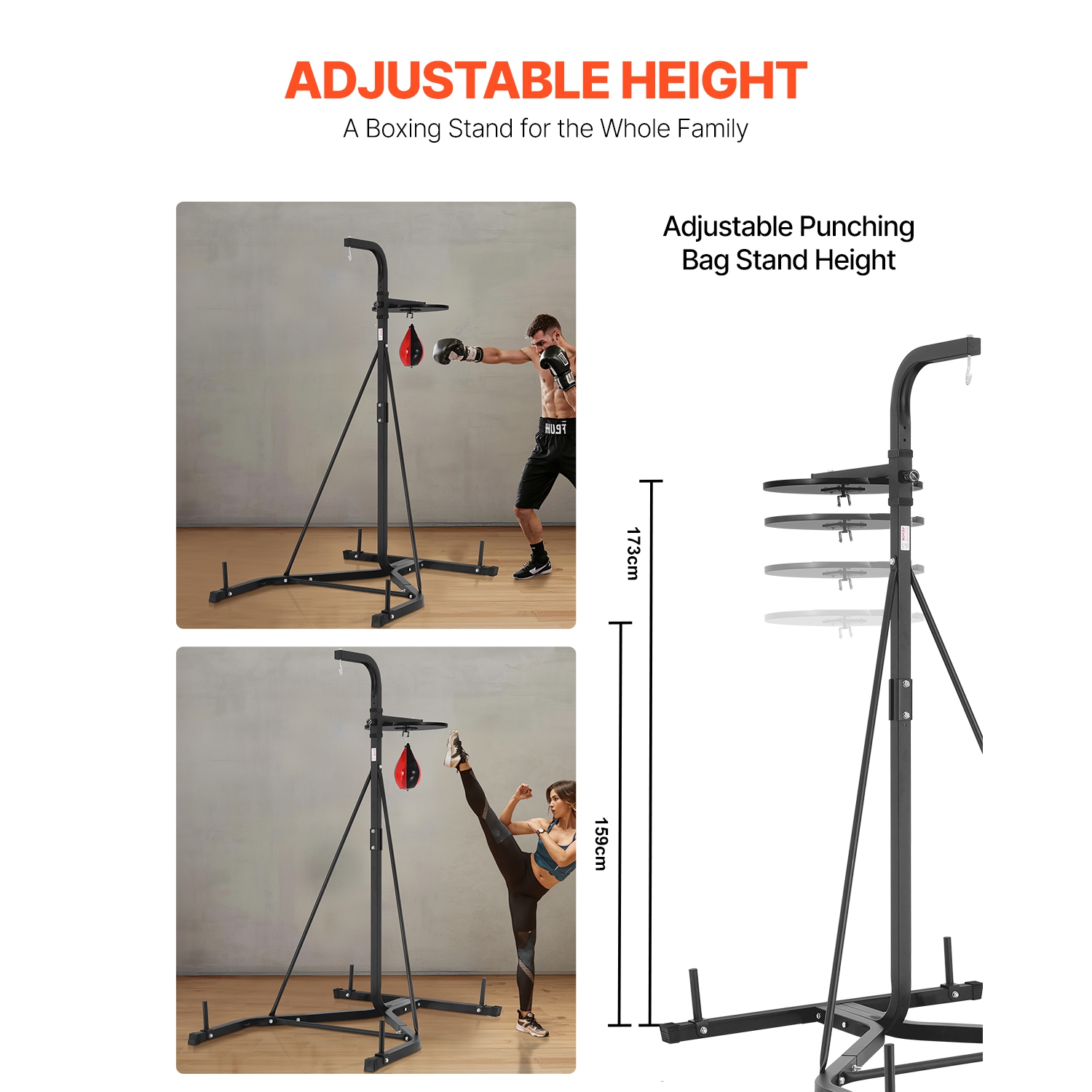 VEVOR 2 in 1 Punching Bag Stand, Steel Heavy Duty Workout Equipment, Adjustable Height Boxing Punching Bag and Speed Bag Stand, Freestanding Sandbag