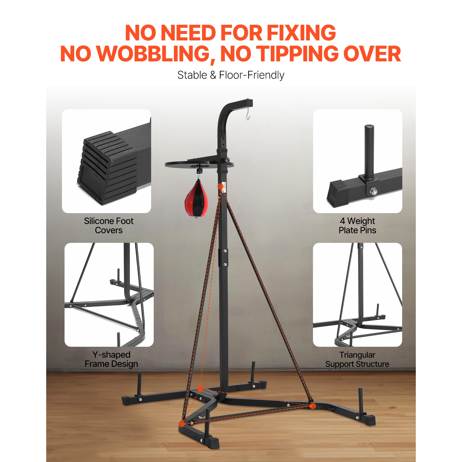 VEVOR 2 in 1 Punching Bag Stand, Steel Heavy Duty Workout Equipment, Adjustable Height Boxing Punching Bag and Speed Bag Stand, Freestanding Sandbag