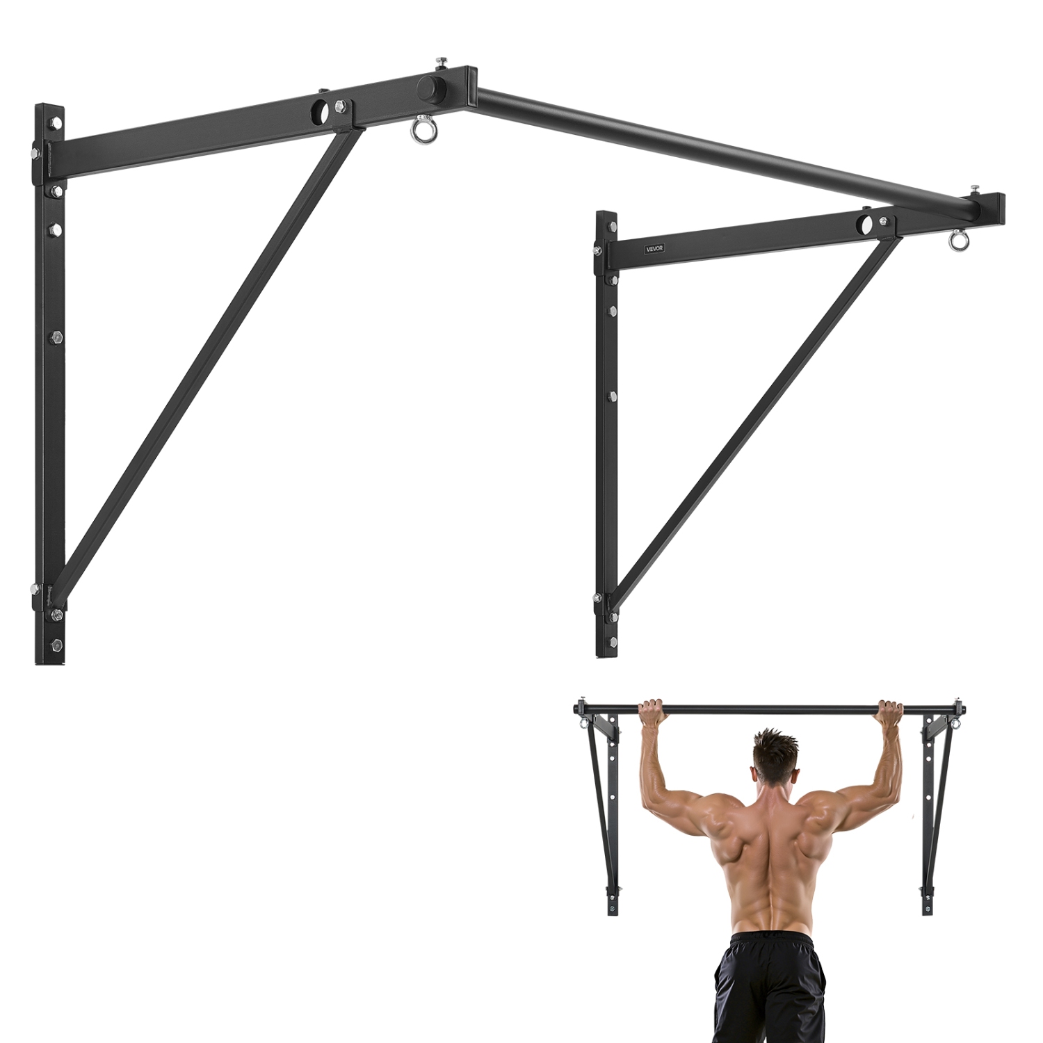 VEVOR 50 in Width Pull Up Bar, Wall Mounted Pull Ups, Adjustable Depth 22" or 30" from Wall, Steel Upper Body Workout Bars, 440 lbs Weight Capacity