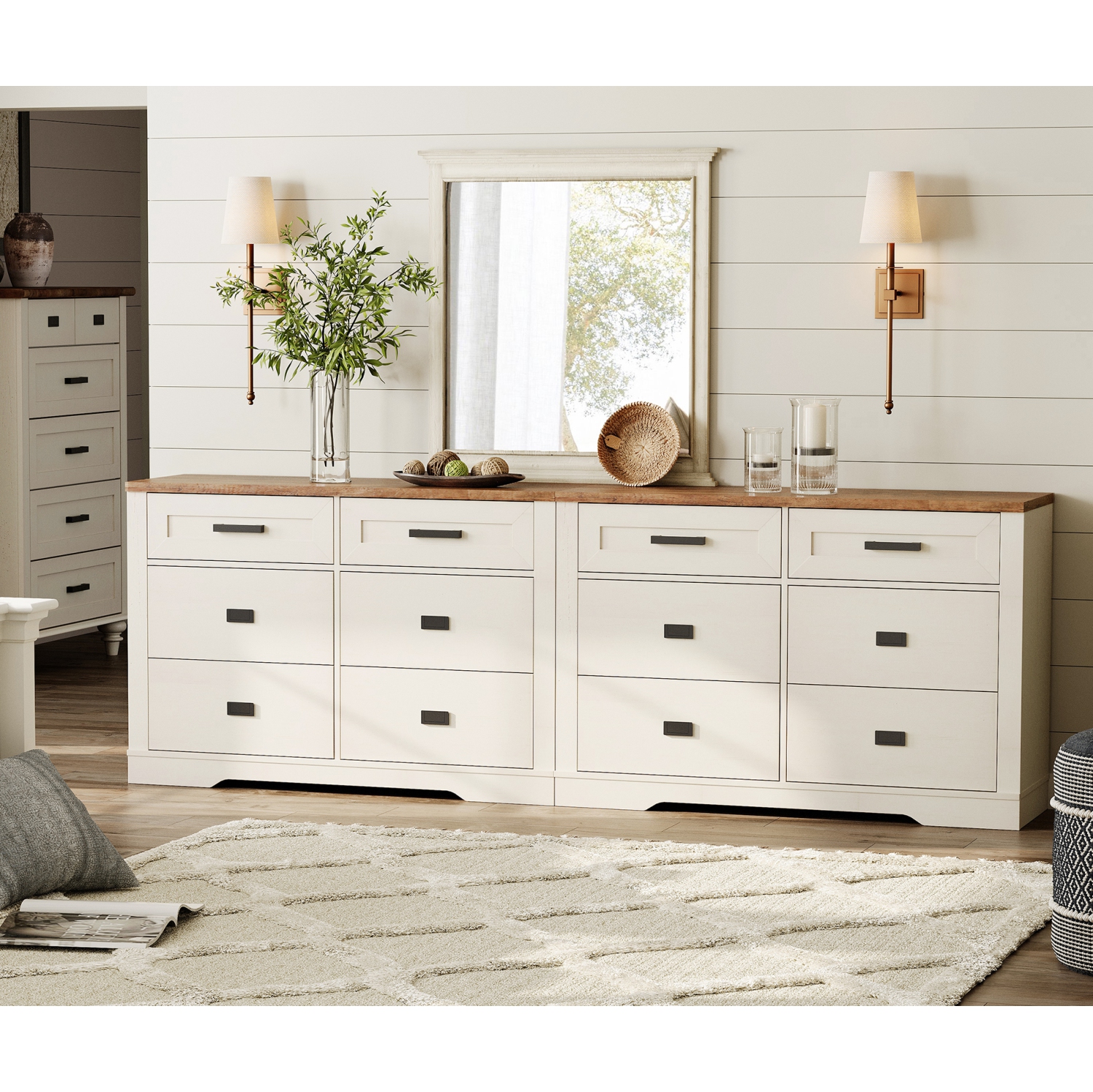 WAMPAT – Commode 2-en-1 pour chambre à coucher avec 12 tiroirs, commode de rangement de 94&nbsp;po de large, range-tout pour vêtements en bois, salle