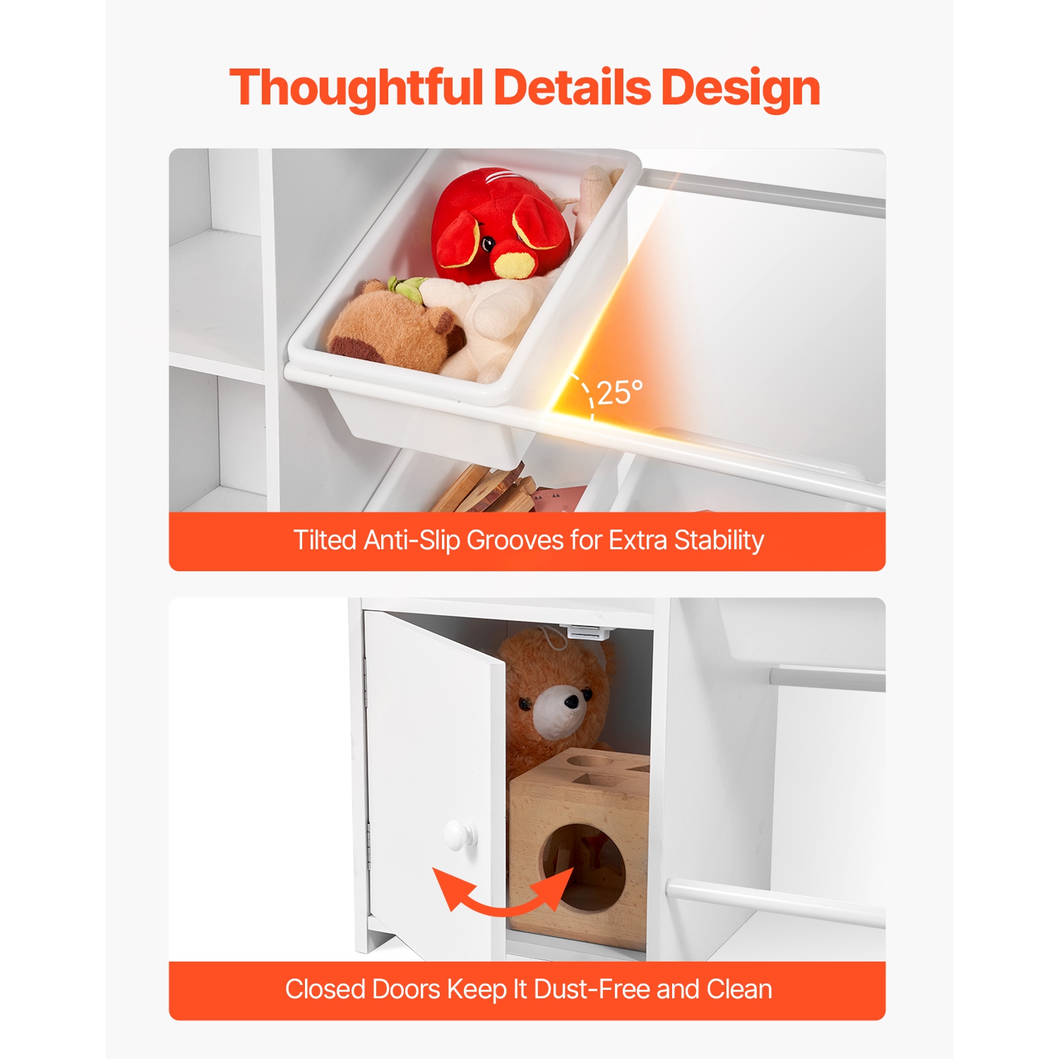 VEVOR 4-Tier Kids Toy Storage and Bookshelf, Large Toy Storage Organizer with 8 Flexible Plastic Bins, Kids Cubby Cabinet with Bookshelf for Study