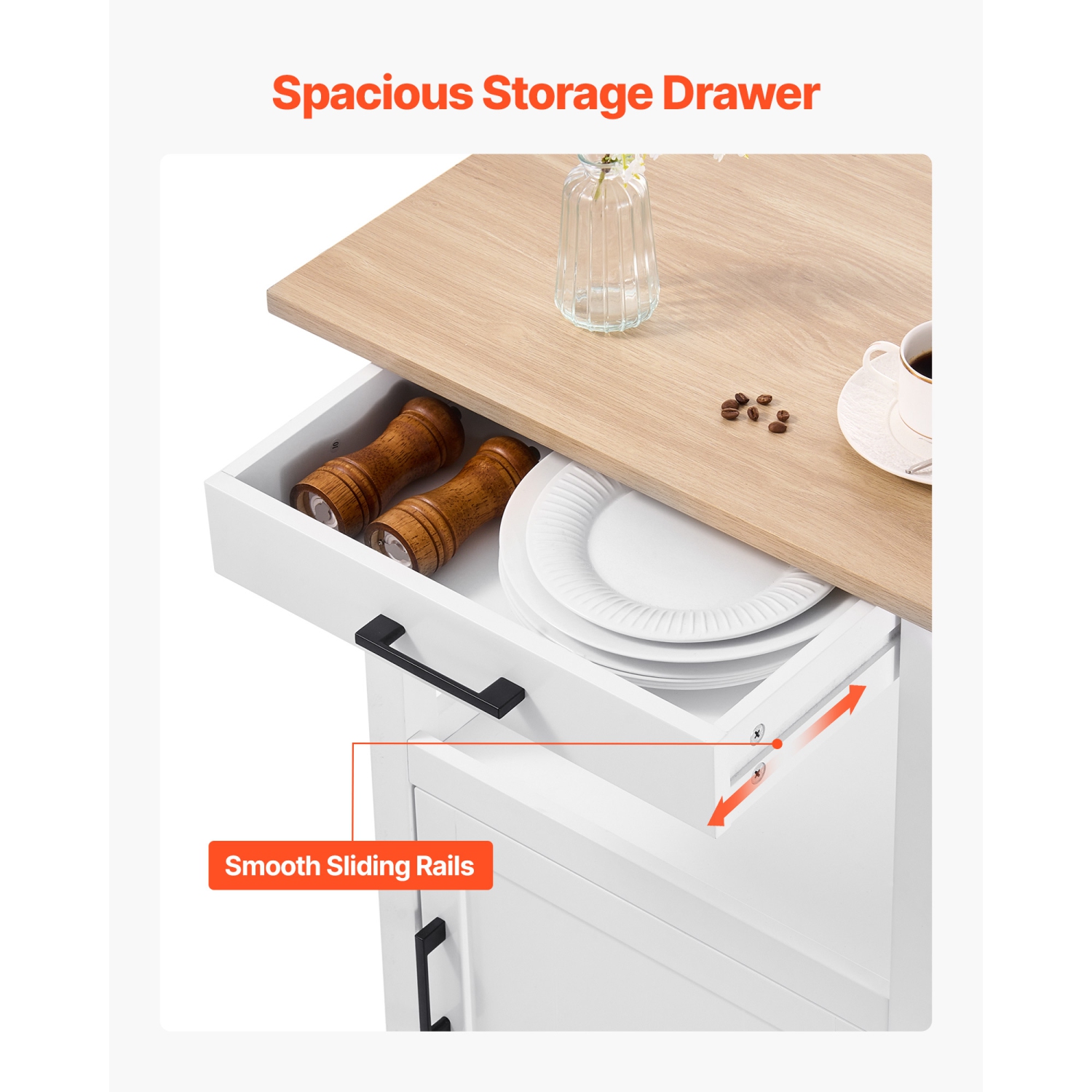 VEVOR 18x23 in Kitchen Island Cart with Single Door Cabinet, Mobile Carts with Drawer, Towel Rack, Hooks, Portable Table on Swivel Wheels,Small