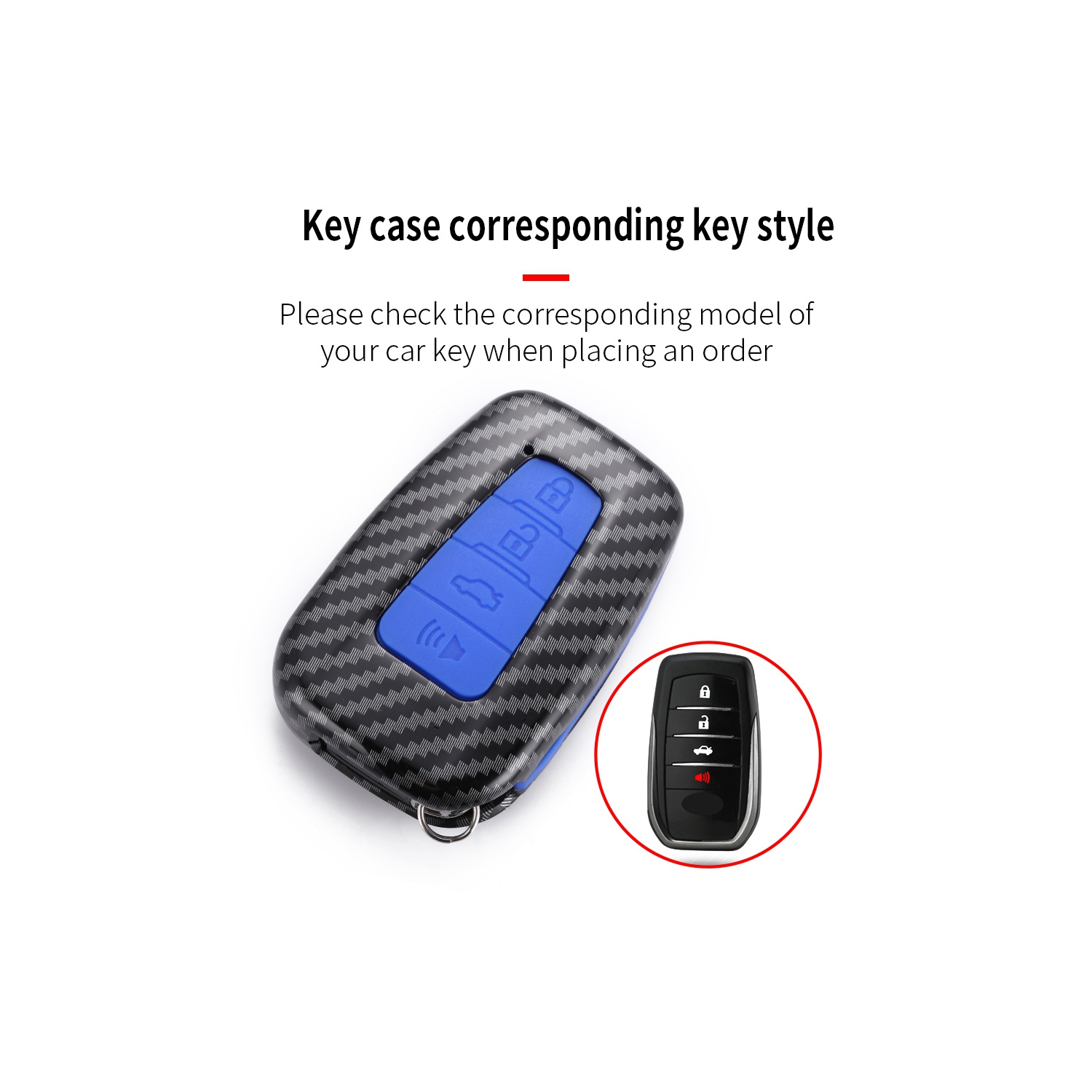 Suitable for Toyota Corolla key bag new Camry RAV4 Rongfang Crown Highlander four-button carbon fiber clip - four-button carbon fiber black single
