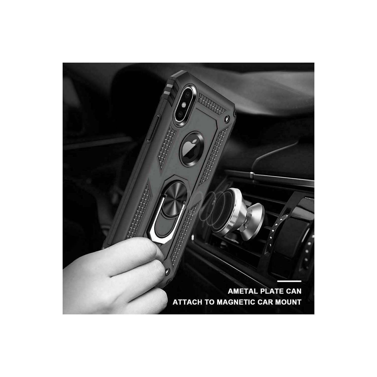 Pour étui pour téléphone Xs/iPhone X (2017) avec écran Protextore, étui robuste de qualité militaire pour téléphone avec béquille à anneau pour