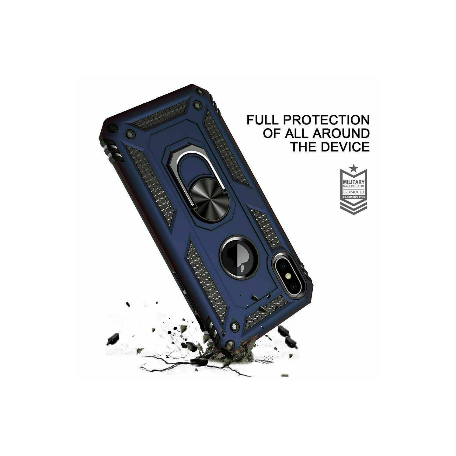 For Phone Xs Case / iPhone X Case (2017) With Screen Protextore, Military Grade Heavy Duty Protection Phone Cases Cover with Ring Kickstand for