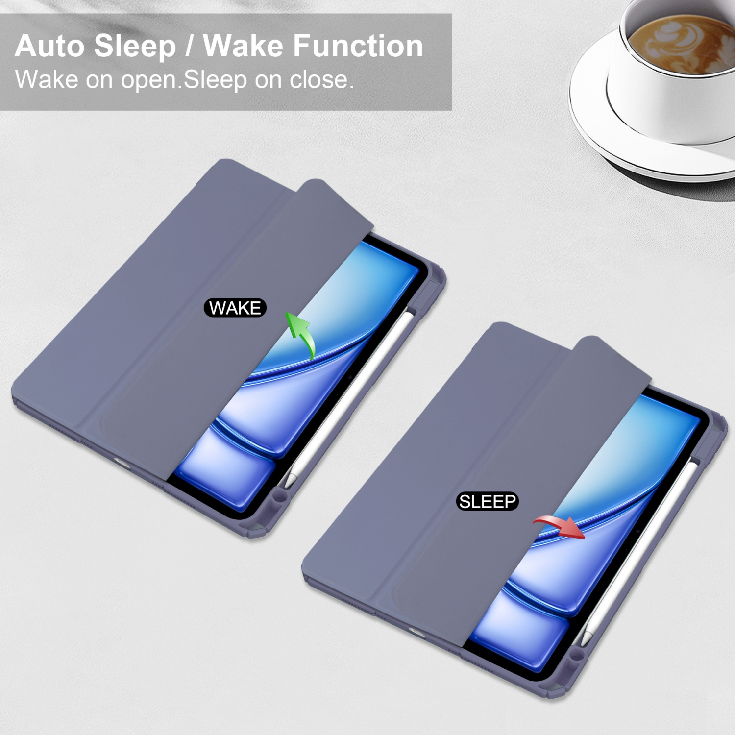 Pour iPad Air 13) Étui en acrylique à trois volets avec fente pour stylo en TPU - Lavande violet