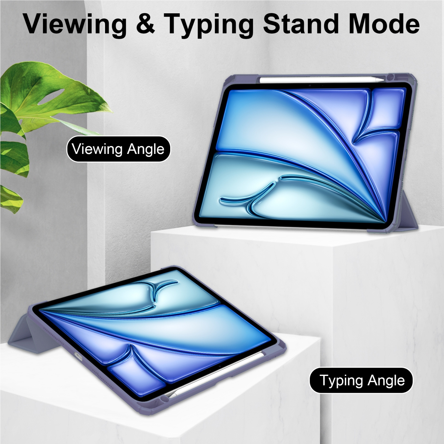 Pour iPad Air 13) Étui en acrylique à trois volets avec fente pour stylo en TPU - Lavande violet