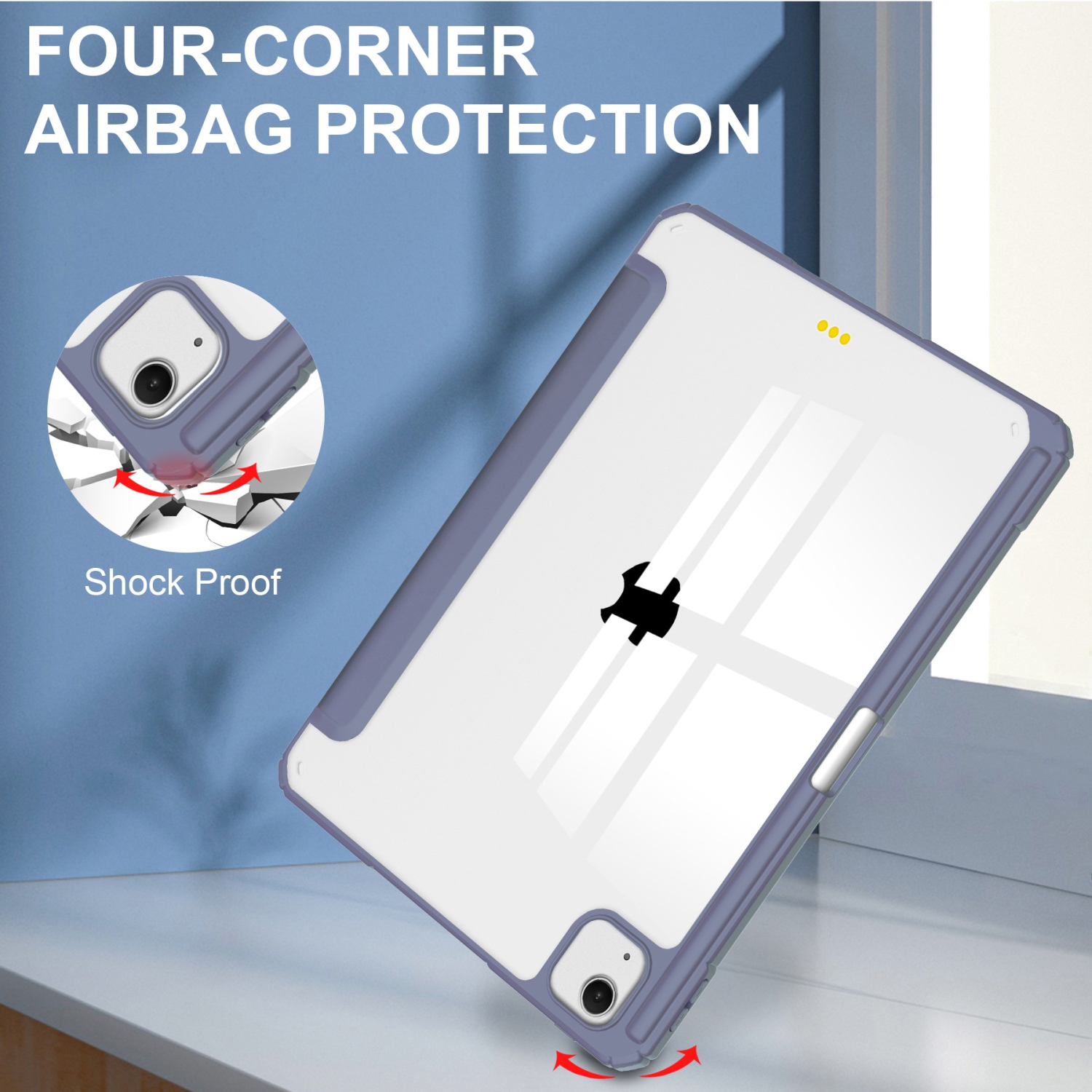 Pour iPad Air 13) Étui en acrylique à trois volets avec fente pour stylo en TPU - Lavande violet