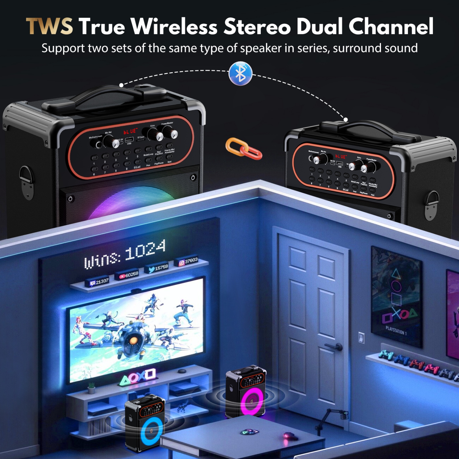 FanFun Karaoke Machine, Bluetooth Singing Machine with 2 Wireless Mics, Portable Karaoke Speaker with LED Party Lights, S68