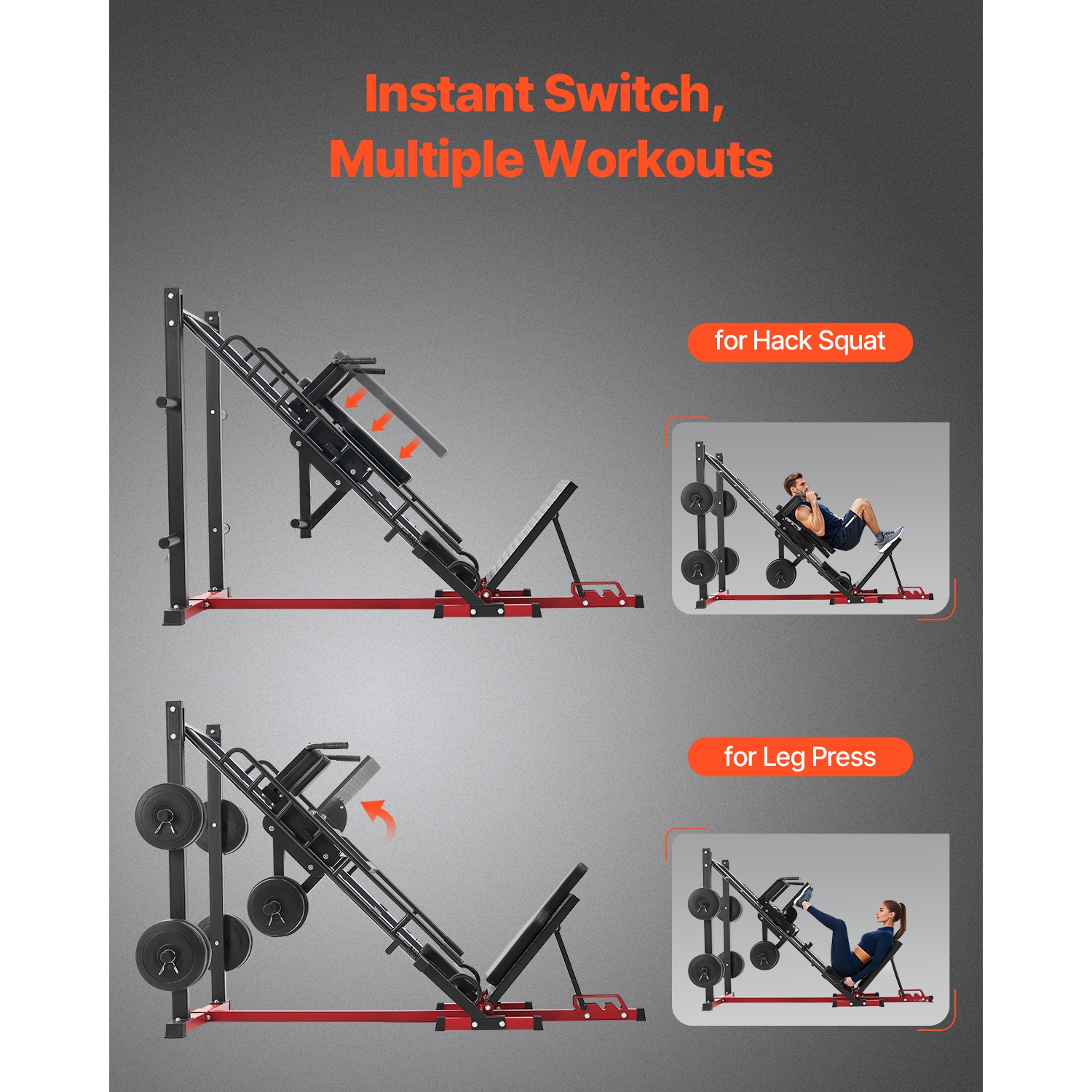 VEVOR Leg Press Hack Squat Machine, Adjustable Leg Press Combo with Linear Bearing and Weight Storage, Lower Body Special for Home Gym, Leg Exercise