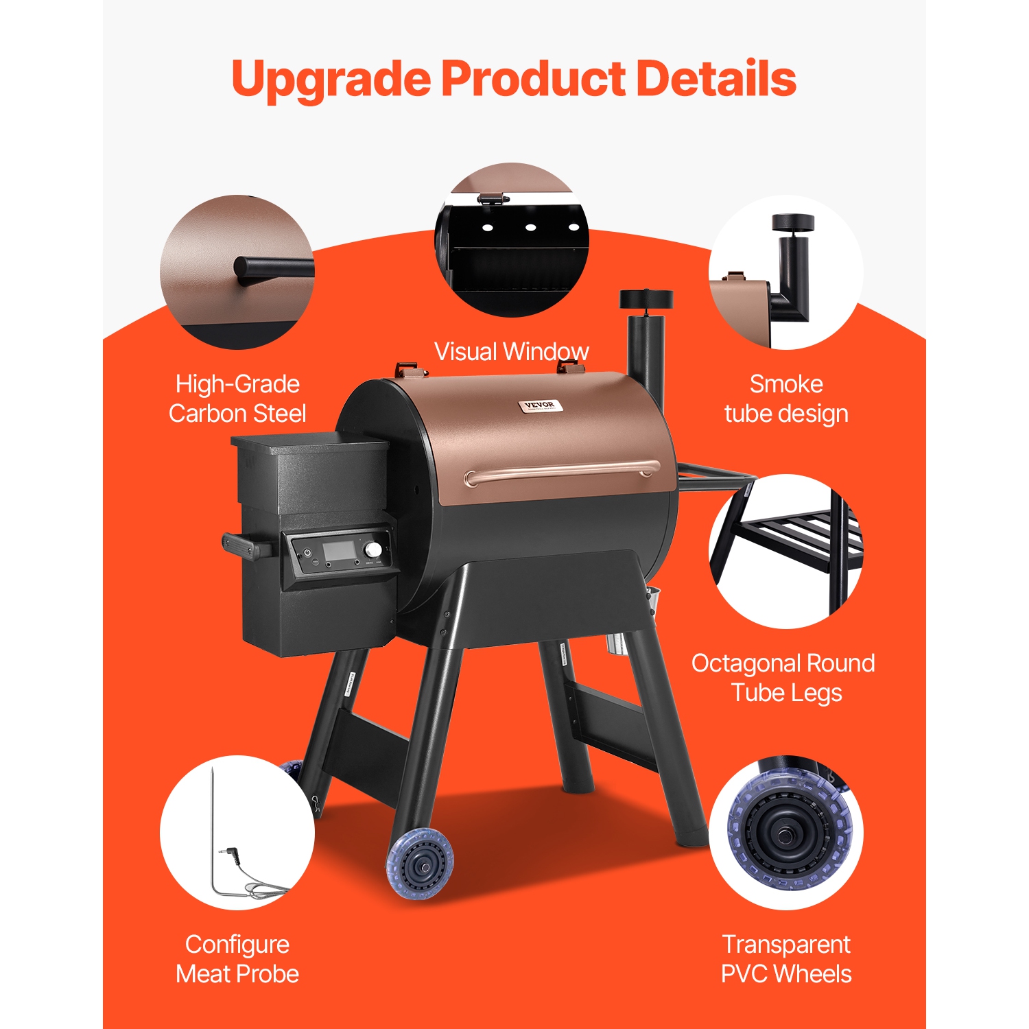 Fumoir à granules de bois 8-en-1 VEVOR, barbecues pour cuisson à l'extérieur, fumoirs électriques de 575 po2 avec contrôle par application Wi-Fi,