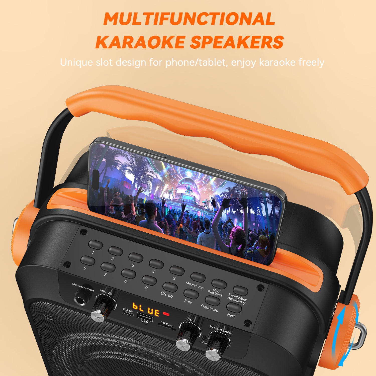 Machine à karaoké Bluetooth de FanFun, machine à chanter avec 2 micros sans fil, haut-parleur de karaoké portatif avec lumières LED, MS80