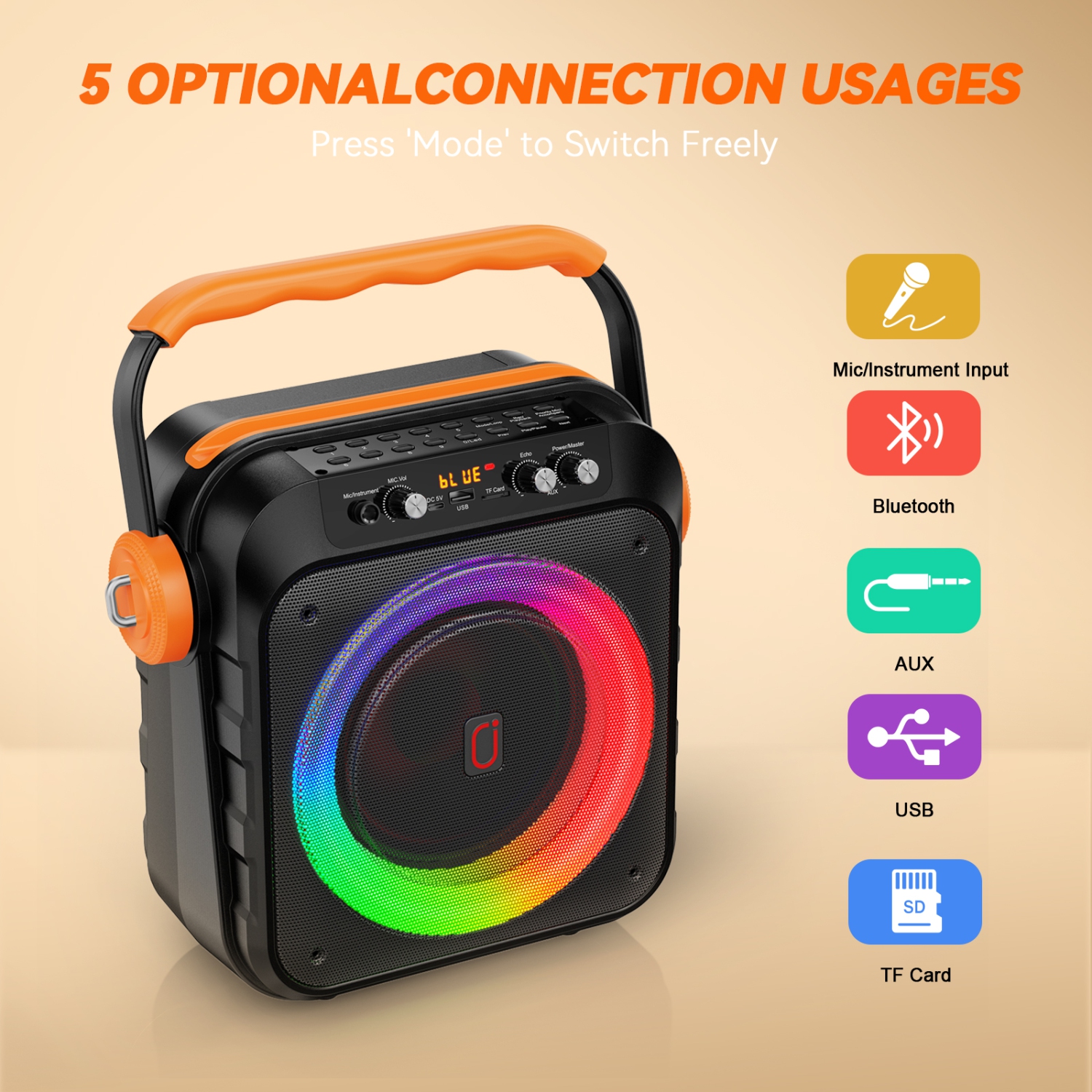 Machine à karaoké Bluetooth de FanFun, machine à chanter avec 2 micros sans fil, haut-parleur de karaoké portatif avec lumières LED, MS80